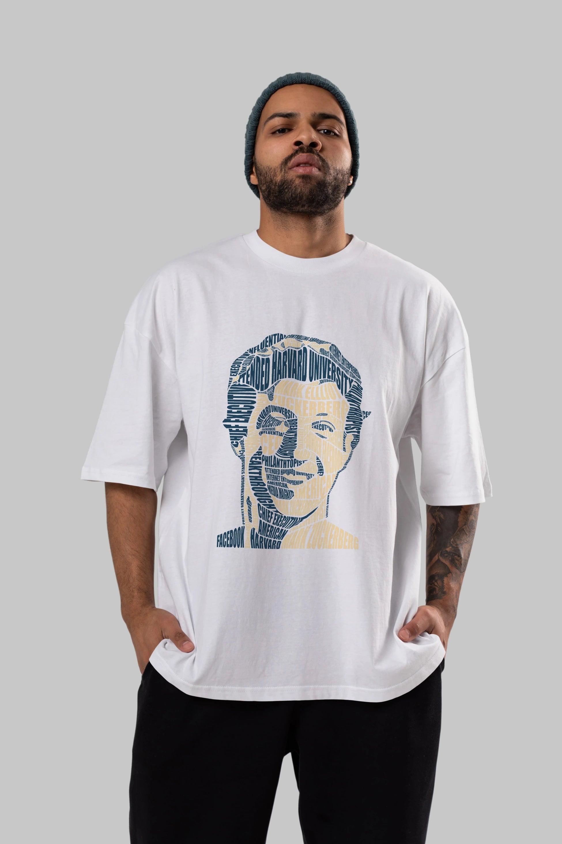 Mark Zuckerberg Calligram Ön Baskılı Oversize t-shirt %100 pamuk Erkek Kadın Unisex