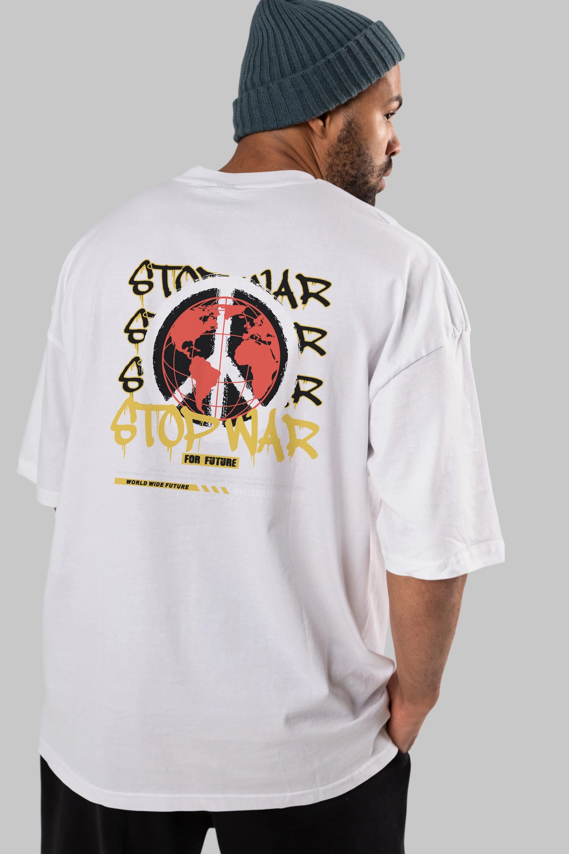 Stop War for Future Arka Baskılı Oversize t-shirt Erkek Kadın Unisex