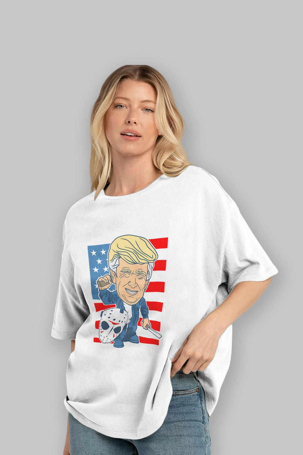 Jason Voorhess Trump Ön Baskılı Oversize t-shirt Erkek Kadın Unisex %100 Pamuk tişort