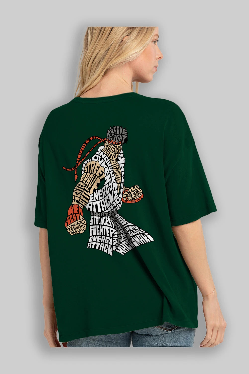 Hadouken Arka Baskılı Oversize t-shirt %100 pamuk Erkek Kadın Unisex