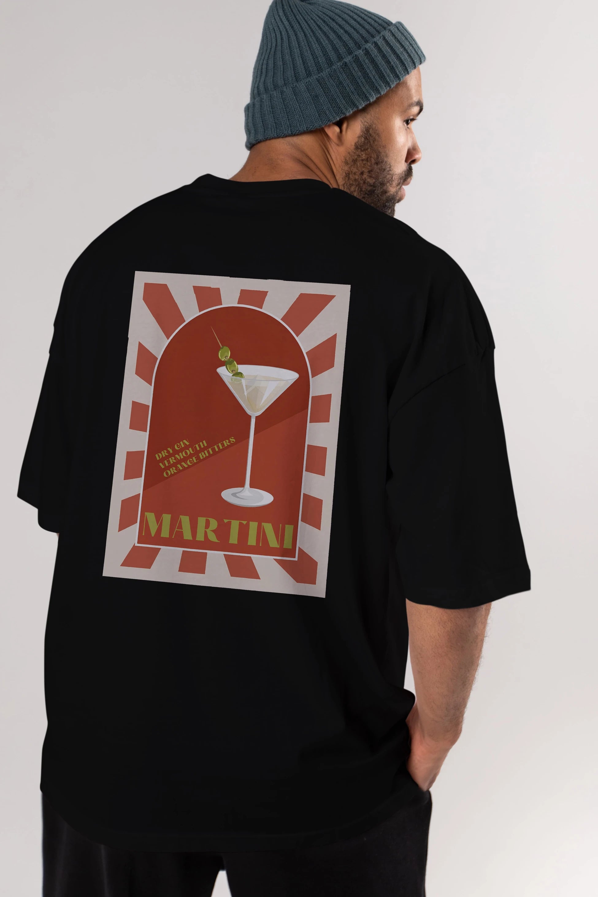 Martini 2 Arka Baskılı Oversize t-shirt Erkek Kadın Unisex %100 Pamuk Bisiklet Yaka tişort