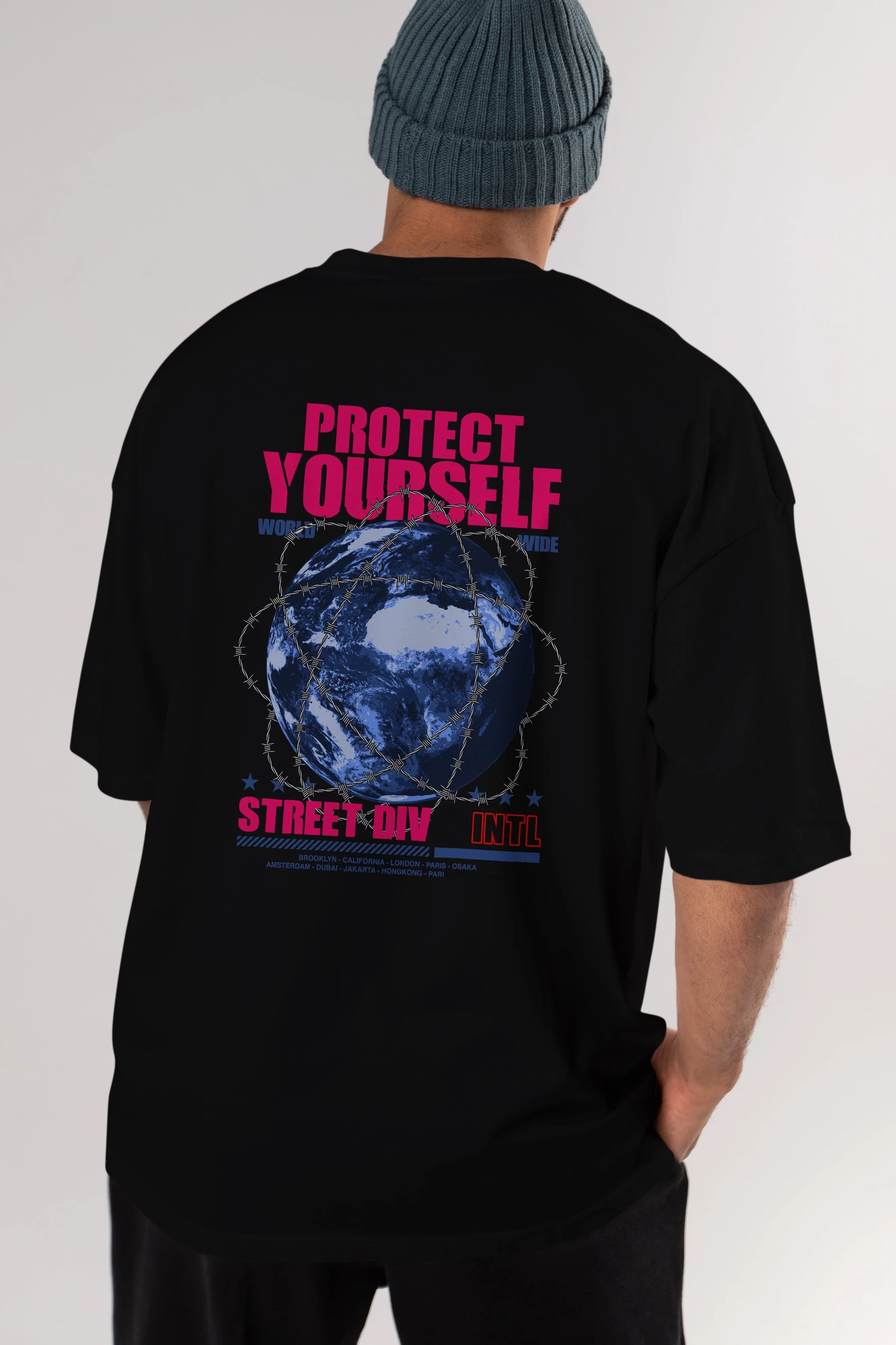 Protect Yourself Arka Baskılı Oversize t-shirt Erkek Kadın Unisex