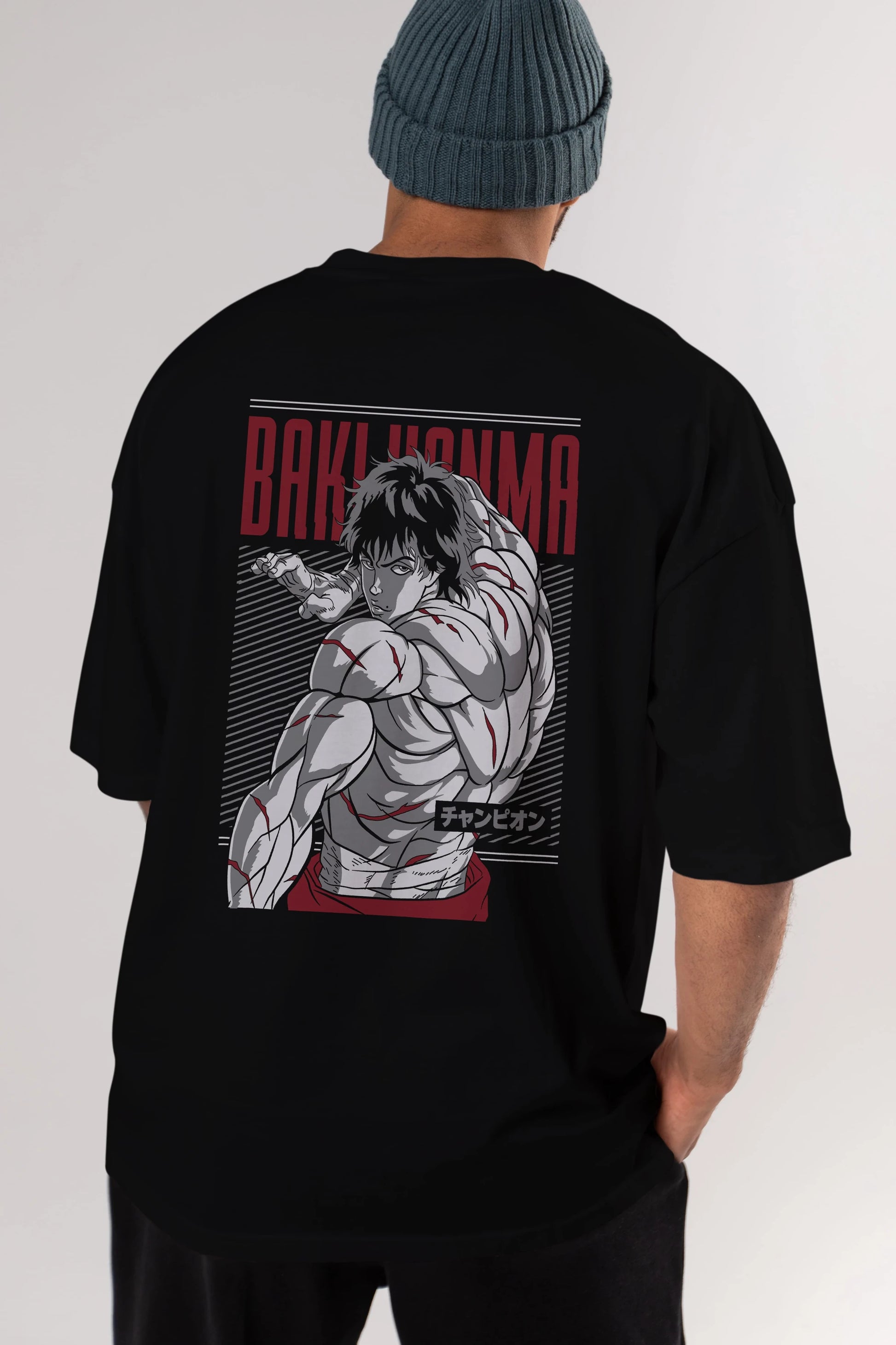 BAKI HANMA Anime Arka Baskılı Oversize t-shirt Erkek Kadın Unisex