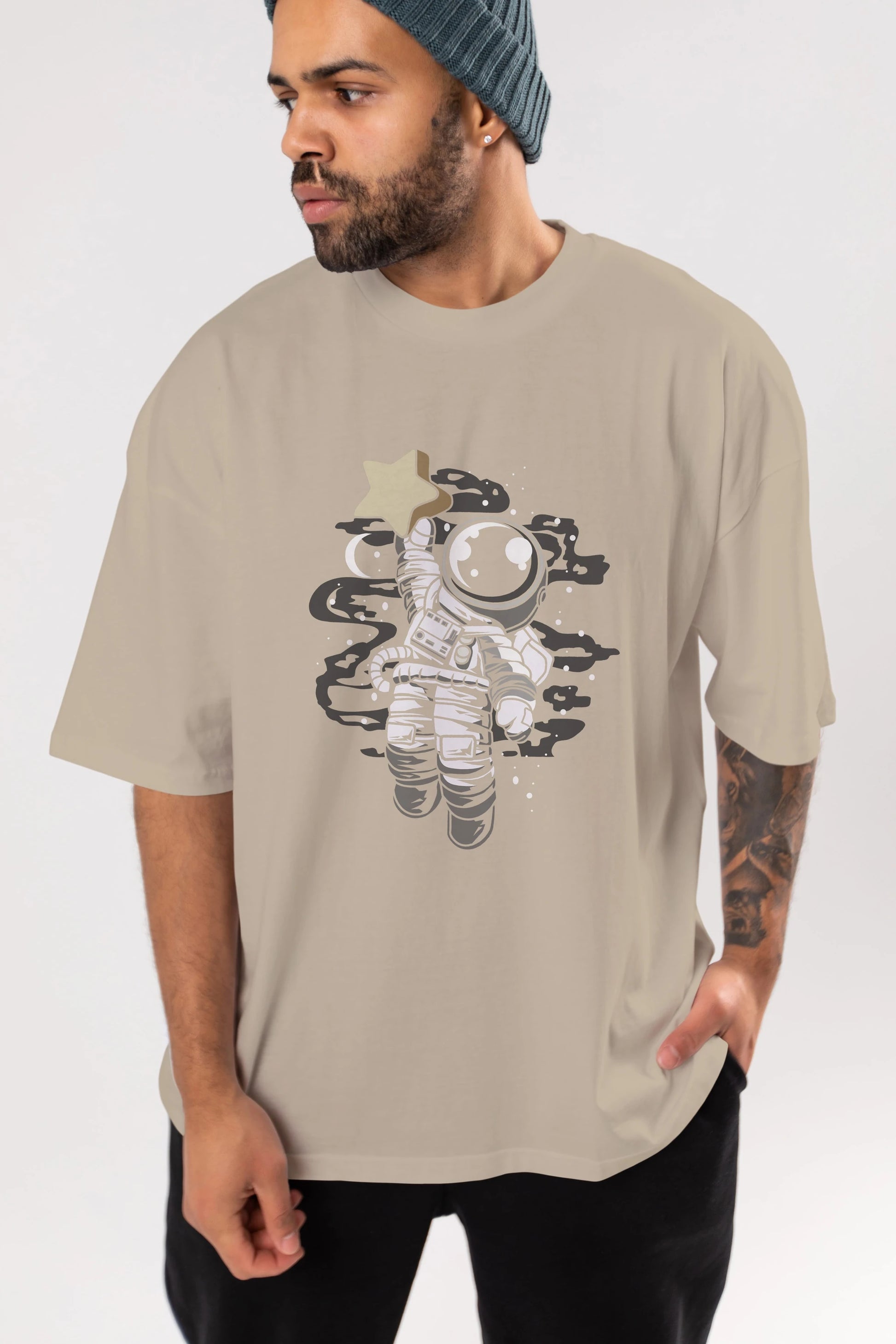 Astronaut Reach The Star Ön Baskılı Oversize t-shirt Erkek Kadın Unisex