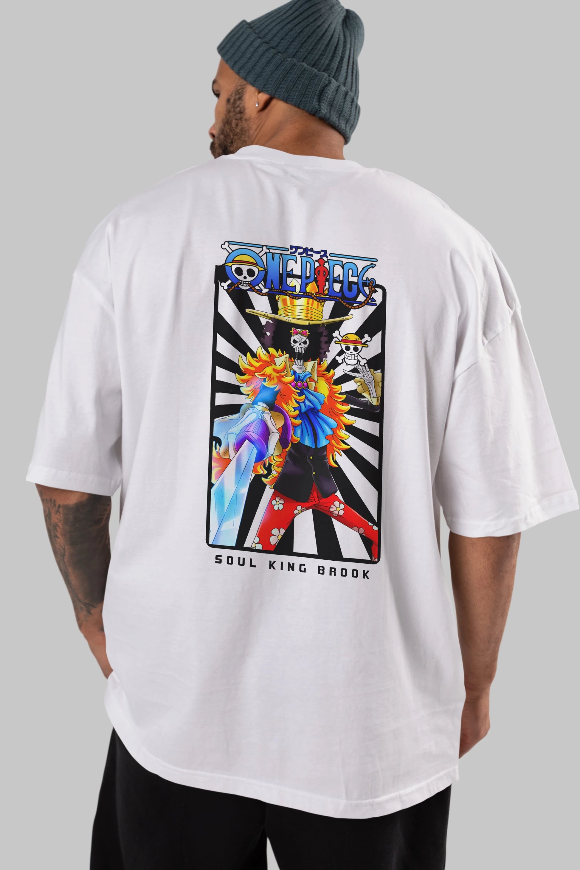 Brook Anime Arka Baskılı Oversize t-shirt Erkek Kadın Unisex %100 pamuk tişort