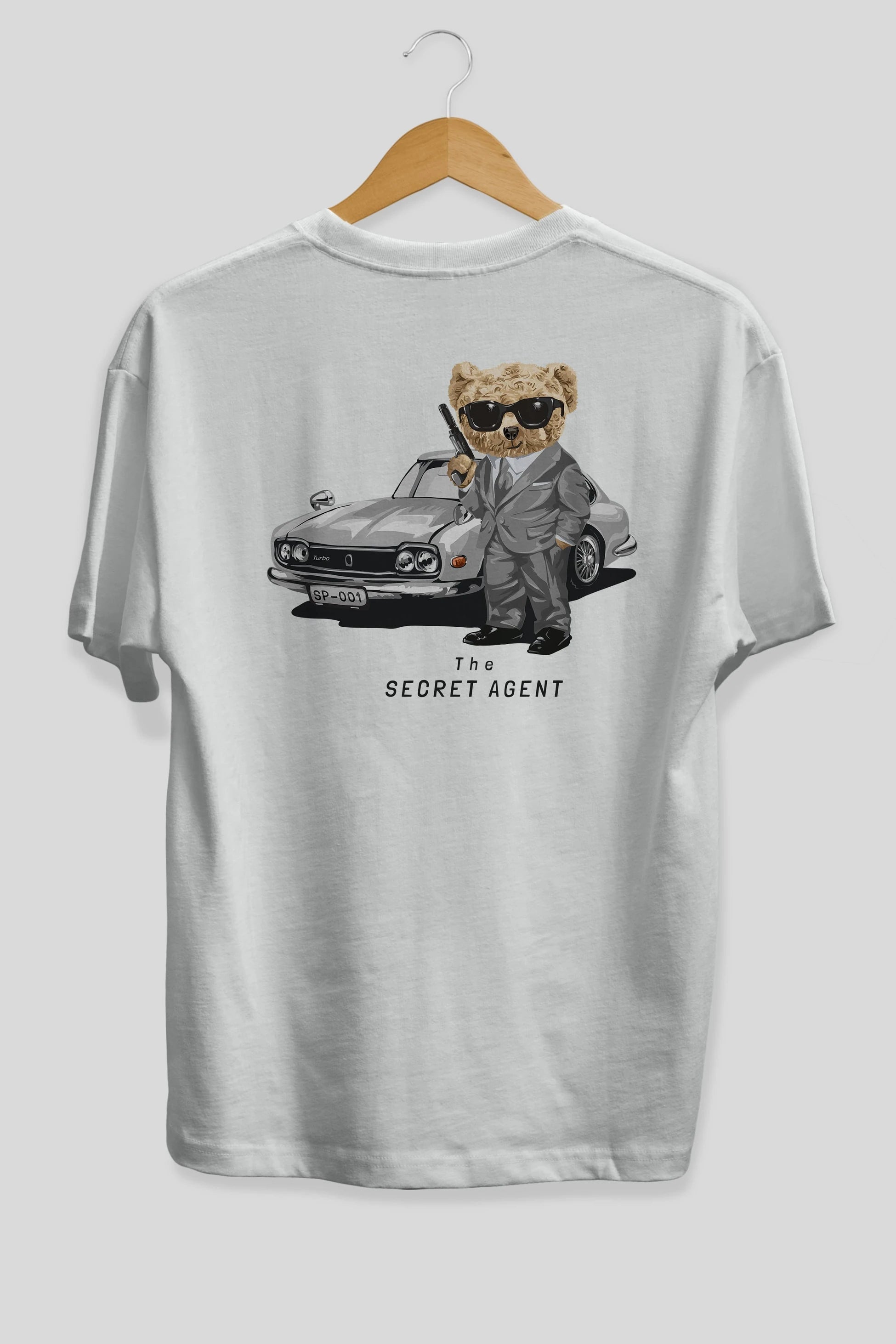 Teddy Bear The Secret Agent Arka Baskılı Oversize t-shirt Erkek Kadın Unisex %100 Pamuk