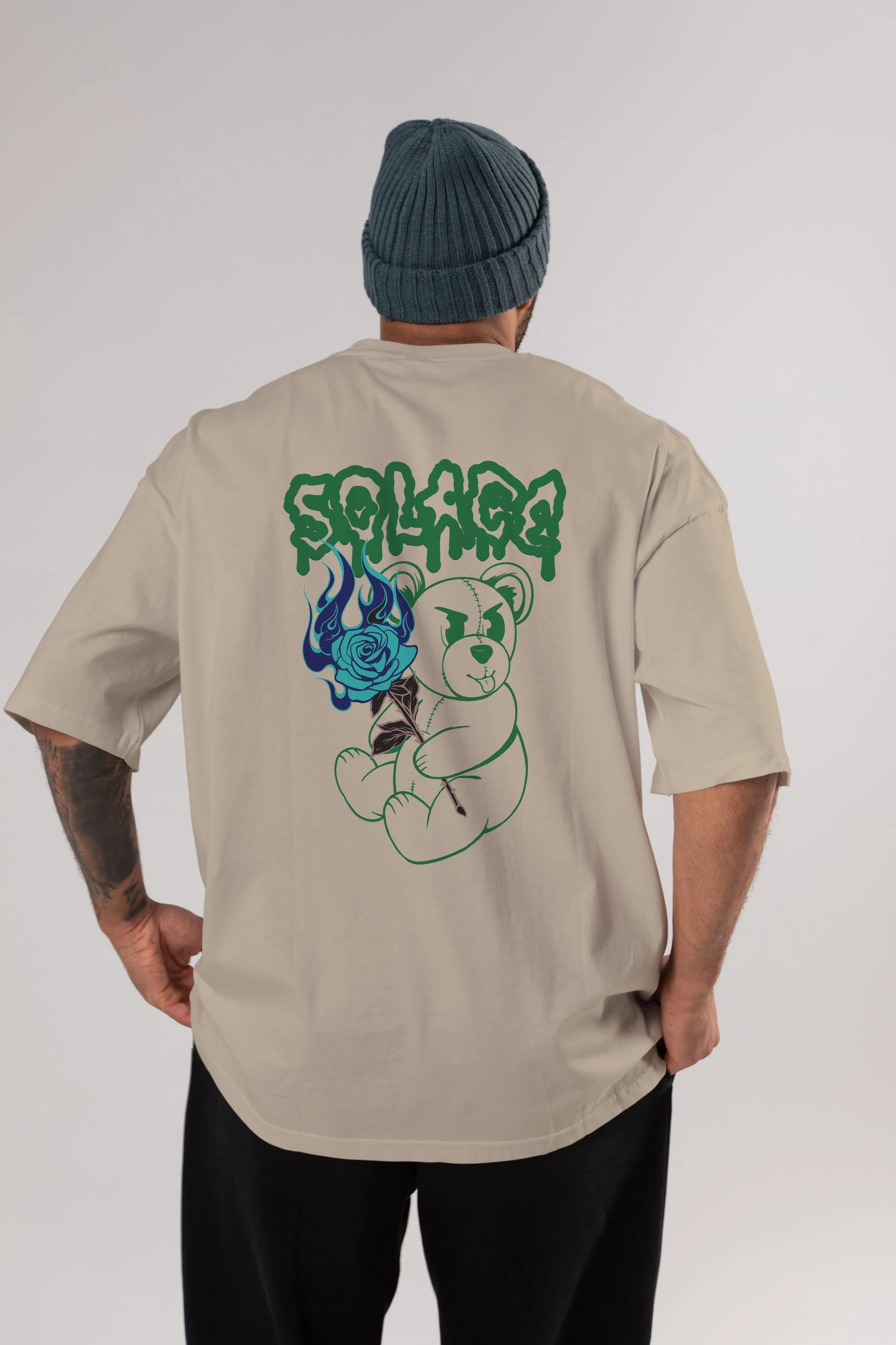 Solage Bear Arka Baskılı Oversize t-shirt Erkek Kadın Unisex