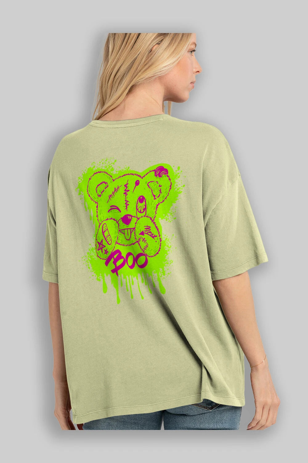 Boo  Bear Arka Baskılı Oversize t-shirt Erkek Kadın Unisex