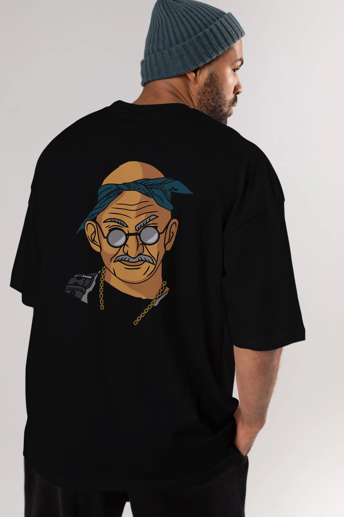 Tupac Gandhi Arka Baskılı Oversize t-shirt Erkek Kadın Unisex %100 Pamuk tişort
