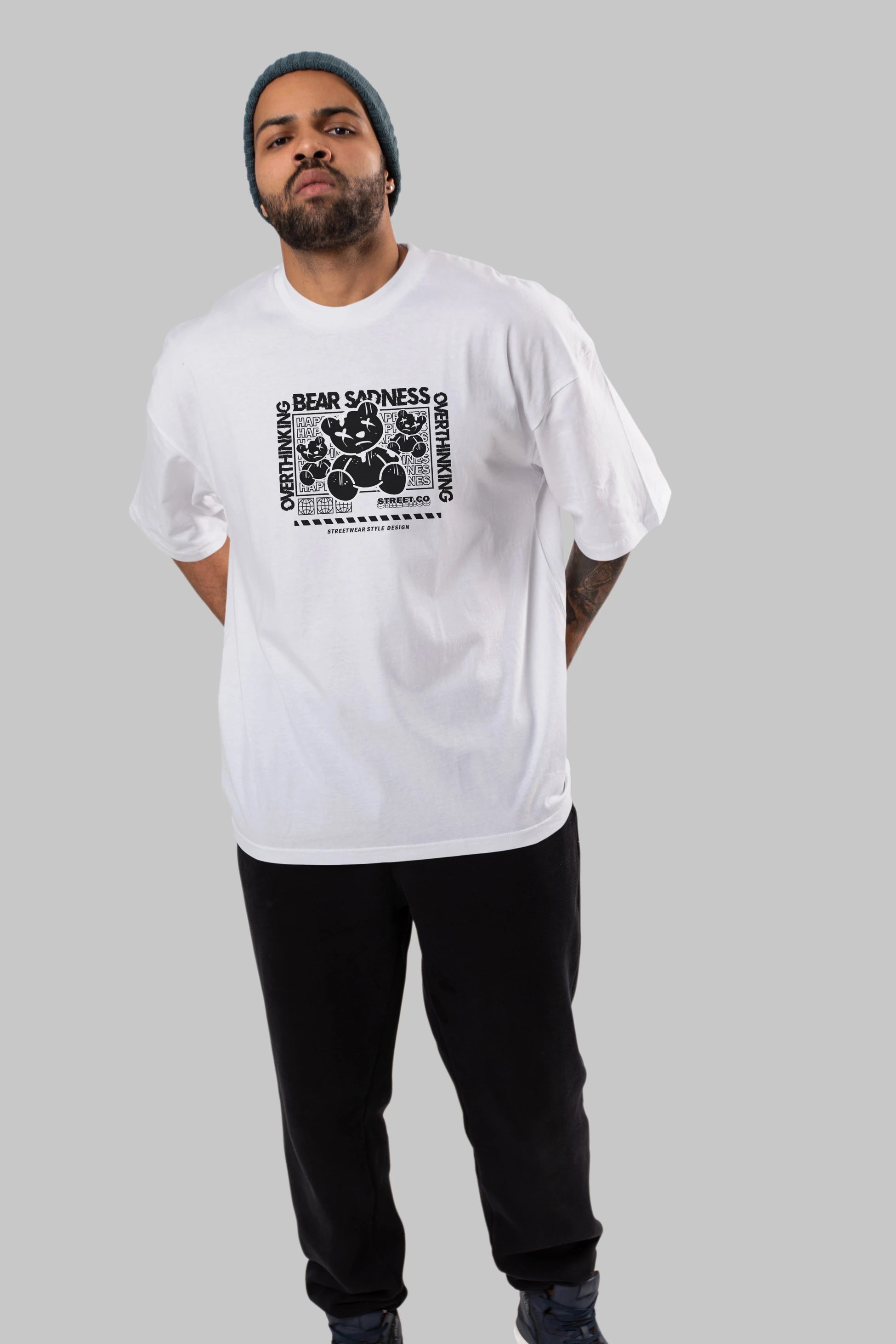 Bear Sadness 2 Ön Baskılı Oversize t-shirt Erkek Kadın Unisex