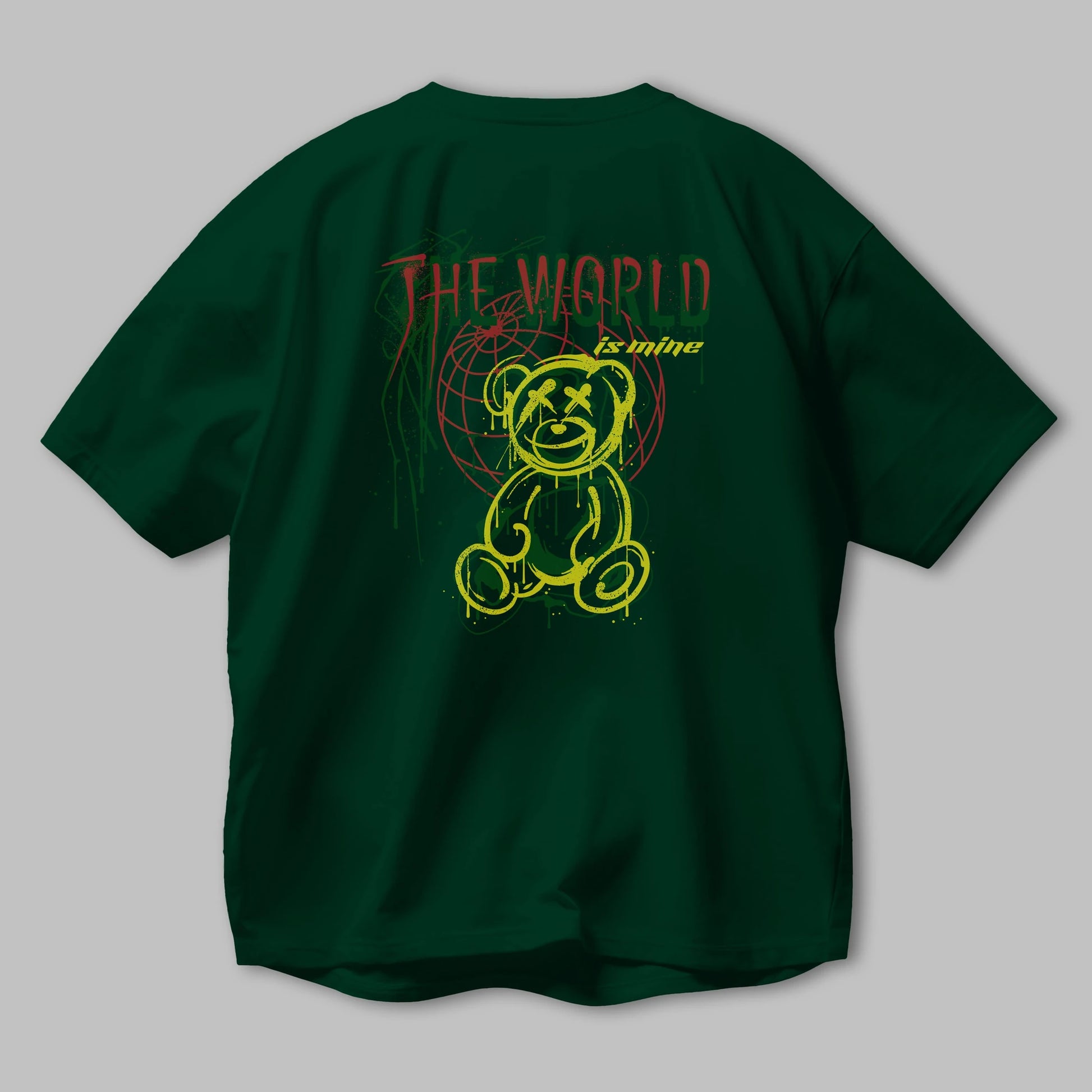 The World is Mine Bear Arka Baskılı Oversize t-shirt Erkek Kadın Unisex