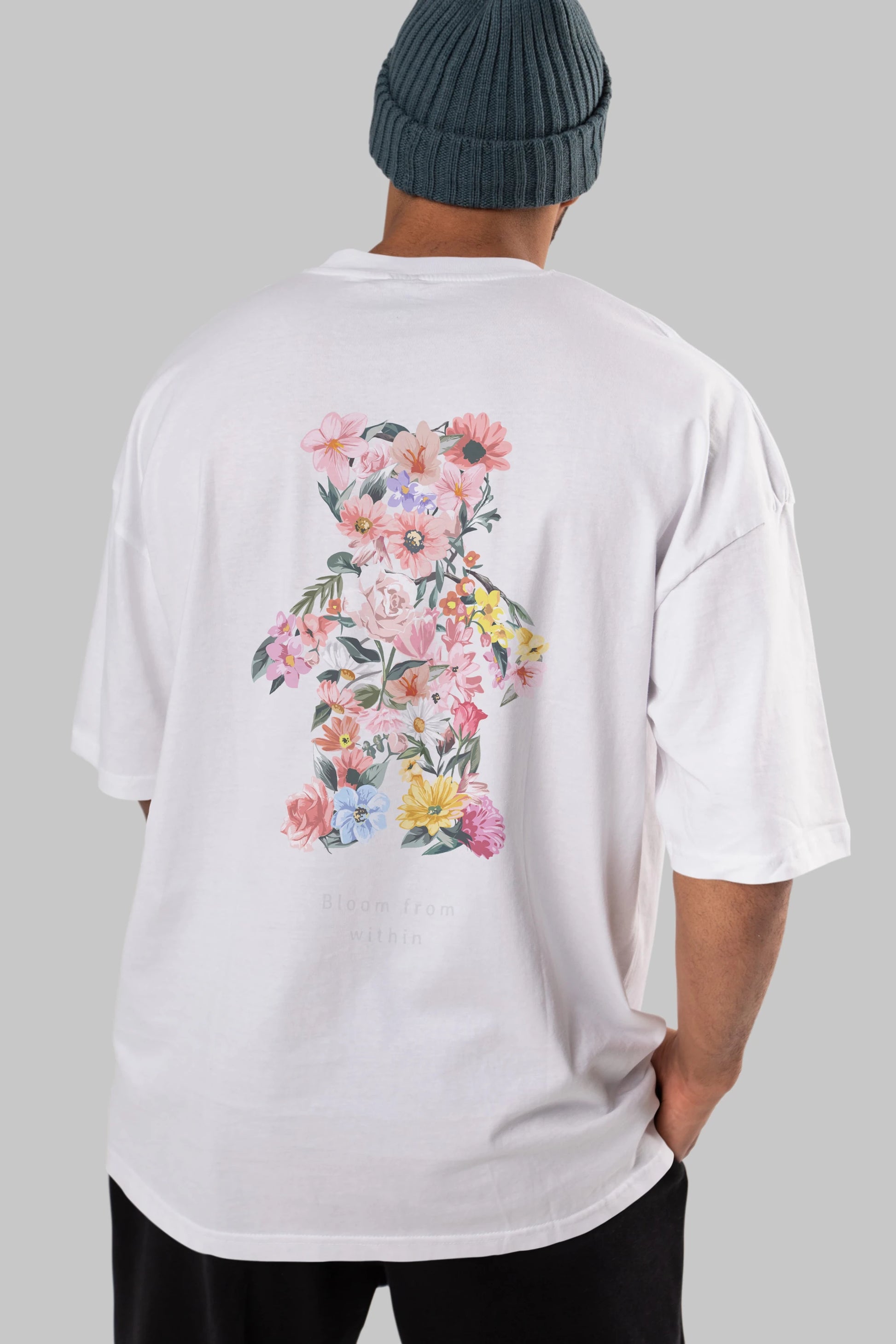 Bloom from Bear Arka Baskılı Oversize t-shirt Erkek Kadın Unisex