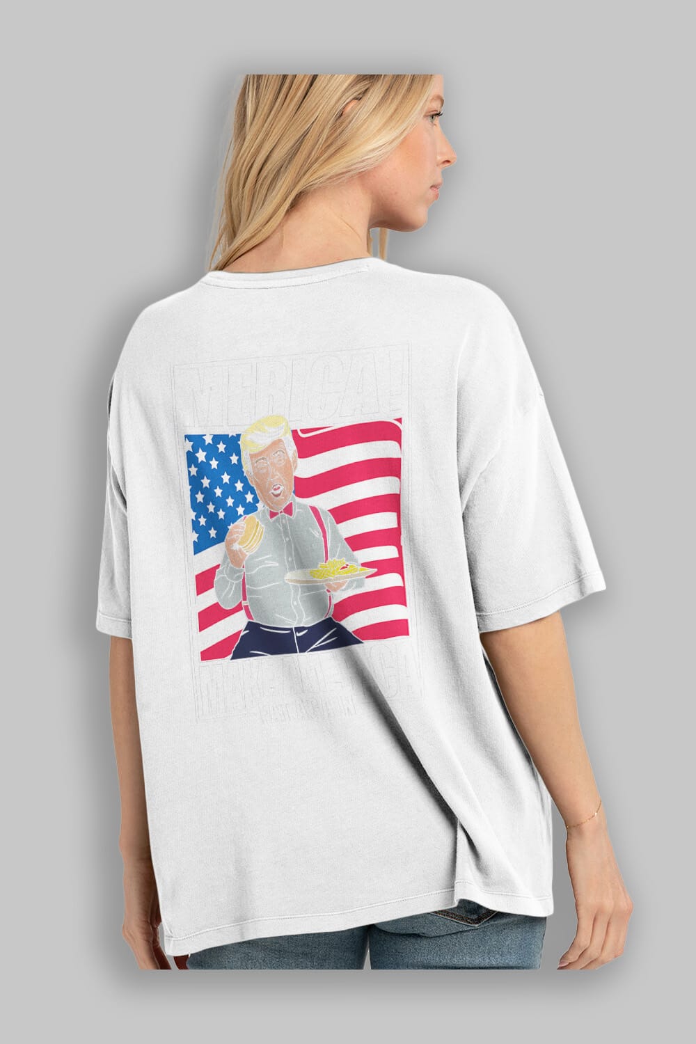 Trump Burger Arka Baskılı Oversize t-shirt Erkek Kadın Unisex %100 Pamuk tişort