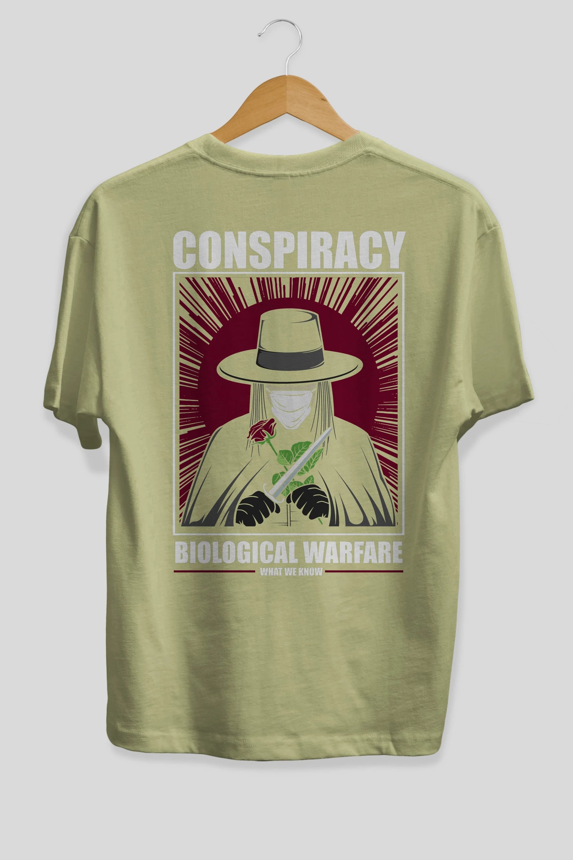 Vendetta Masker Arka Baskılı Oversize t-shirt Erkek Kadın Unisex %100 Pamuk tişort