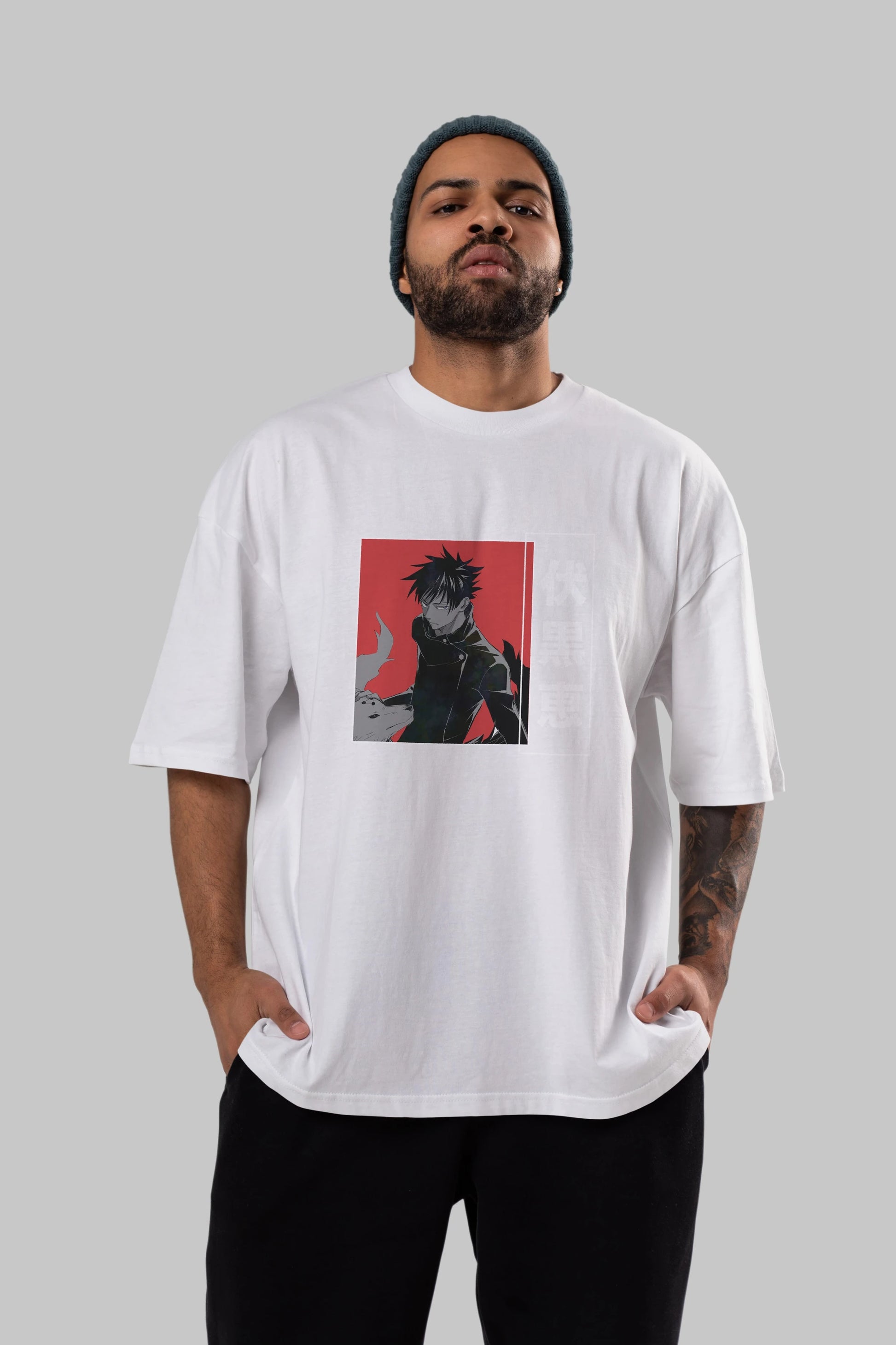 Megumi Fushiguro Anime Ön Baskılı Oversize t-shirt %100 pamuk Erkek Kadın Unisex