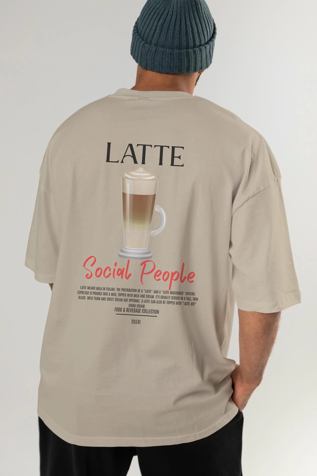 Latte Kokteyl Serisi Baskılı Oversize t-shirt Erkek Kadın Unisex %100 Pamuk Bisiklet Yaka tişort