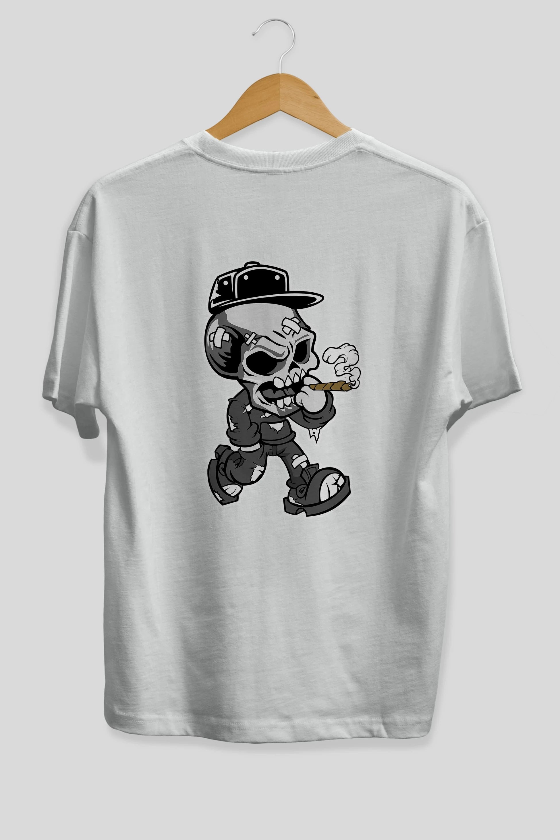 Skull Smoker Arka Baskılı Oversize t-shirt Erkek Kadın Unisex %100 Pamuk tişort
