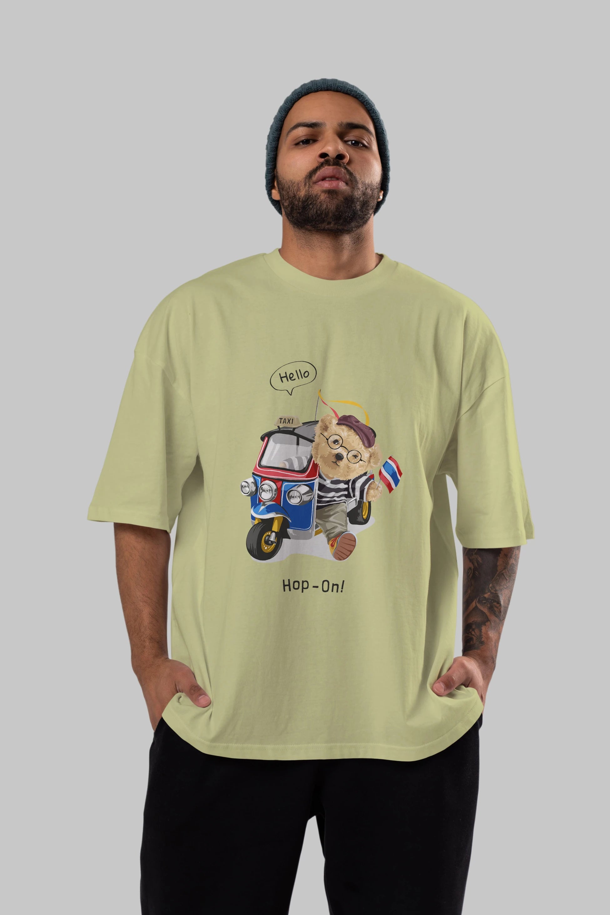 Teddy Bear Hop-On Ön Baskılı Oversize t-shirt Erkek Kadın Unisex %100 Pamuk