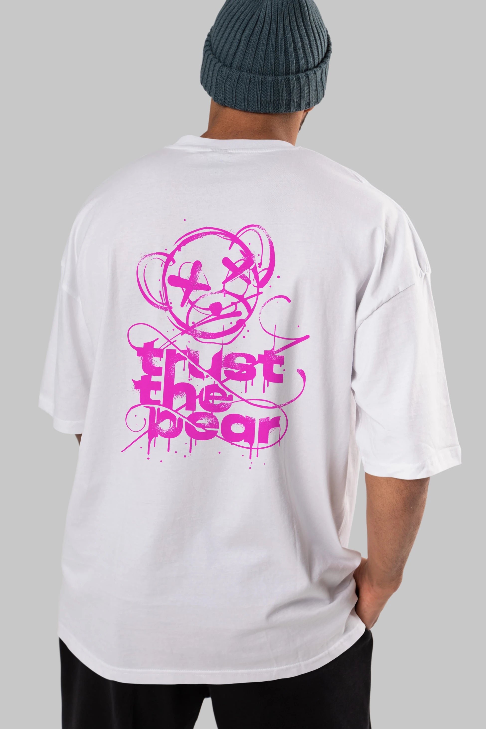 Trust The Bear 2 Arka Baskılı Oversize t-shirt Erkek Kadın Unisex