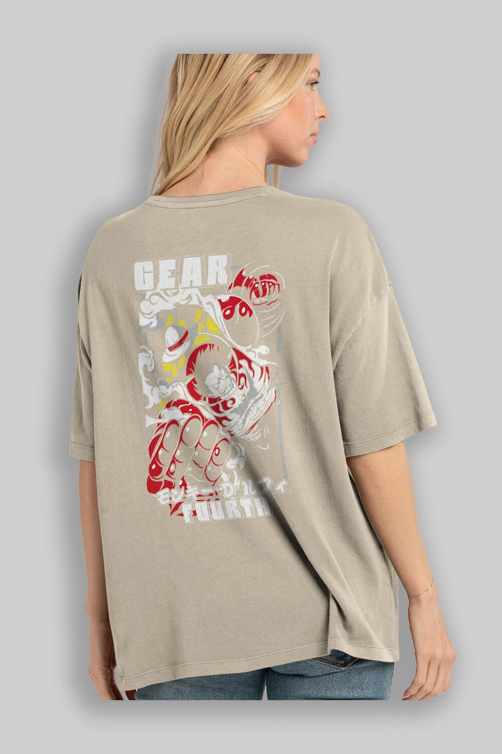 Luffy GEAR 4 Anime Arka Baskılı Oversize t-shirt Erkek Kadın Unisex %100 pamuk tişort
