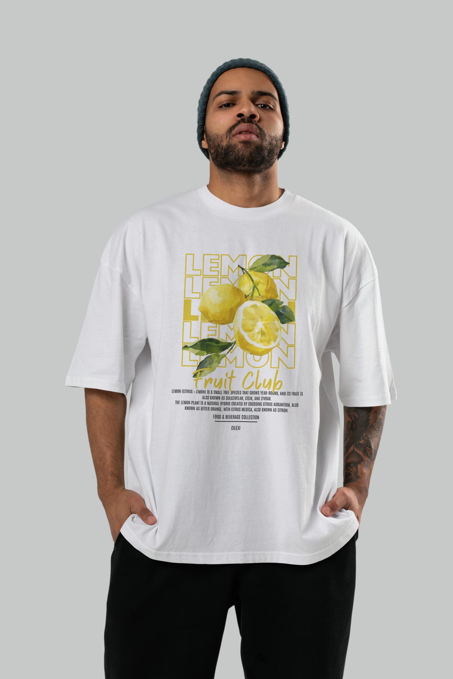 Lemon Ön Baskılı Oversize t-shirt Erkek Kadın Pamuk Bisiklet Yaka tişort
