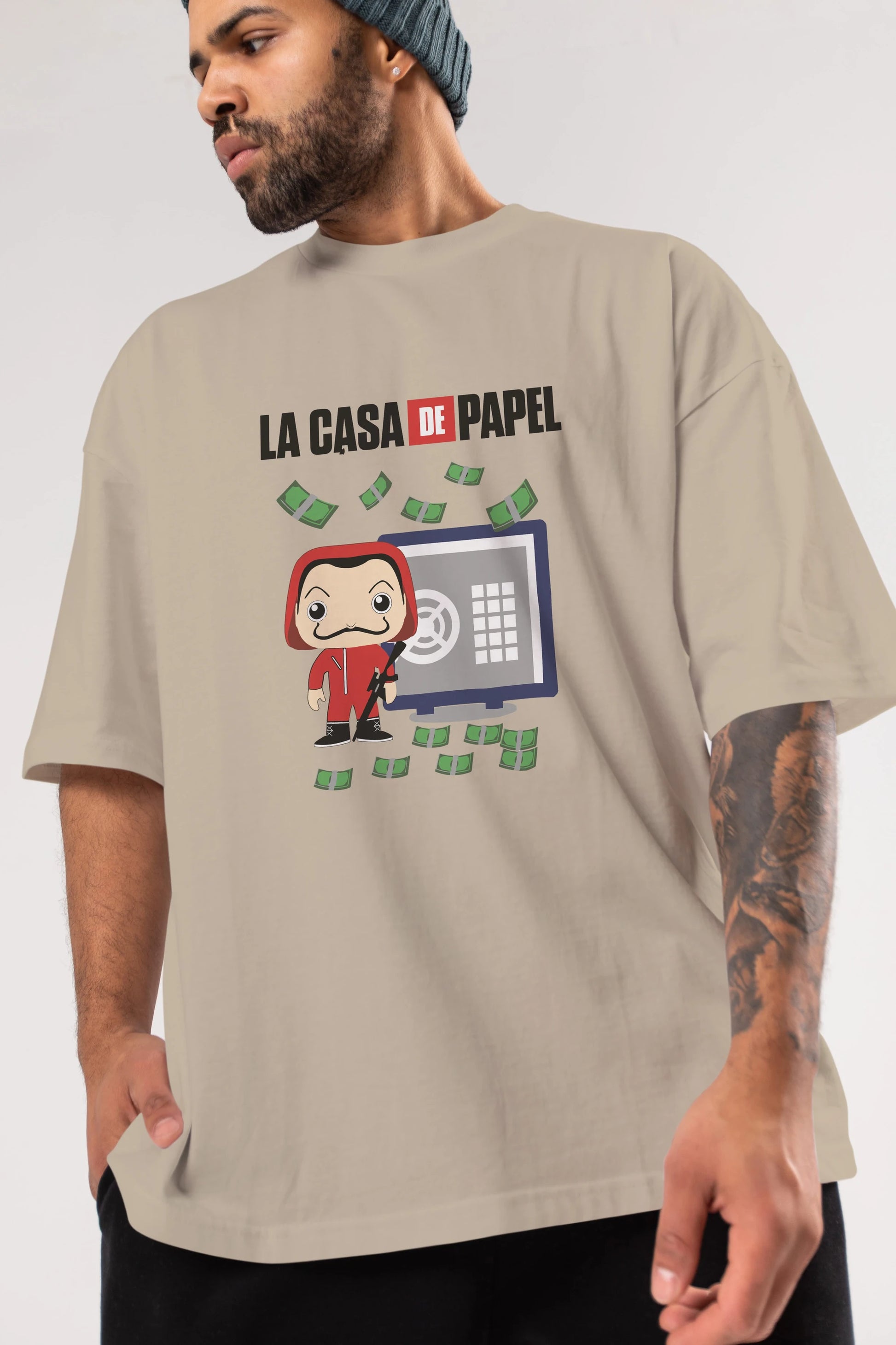 La Casa De Papel (4) Ön Baskılı Oversize t-shirt Erkek Kadın Unisex %100 Pamuk Bisiklet Yaka tişort