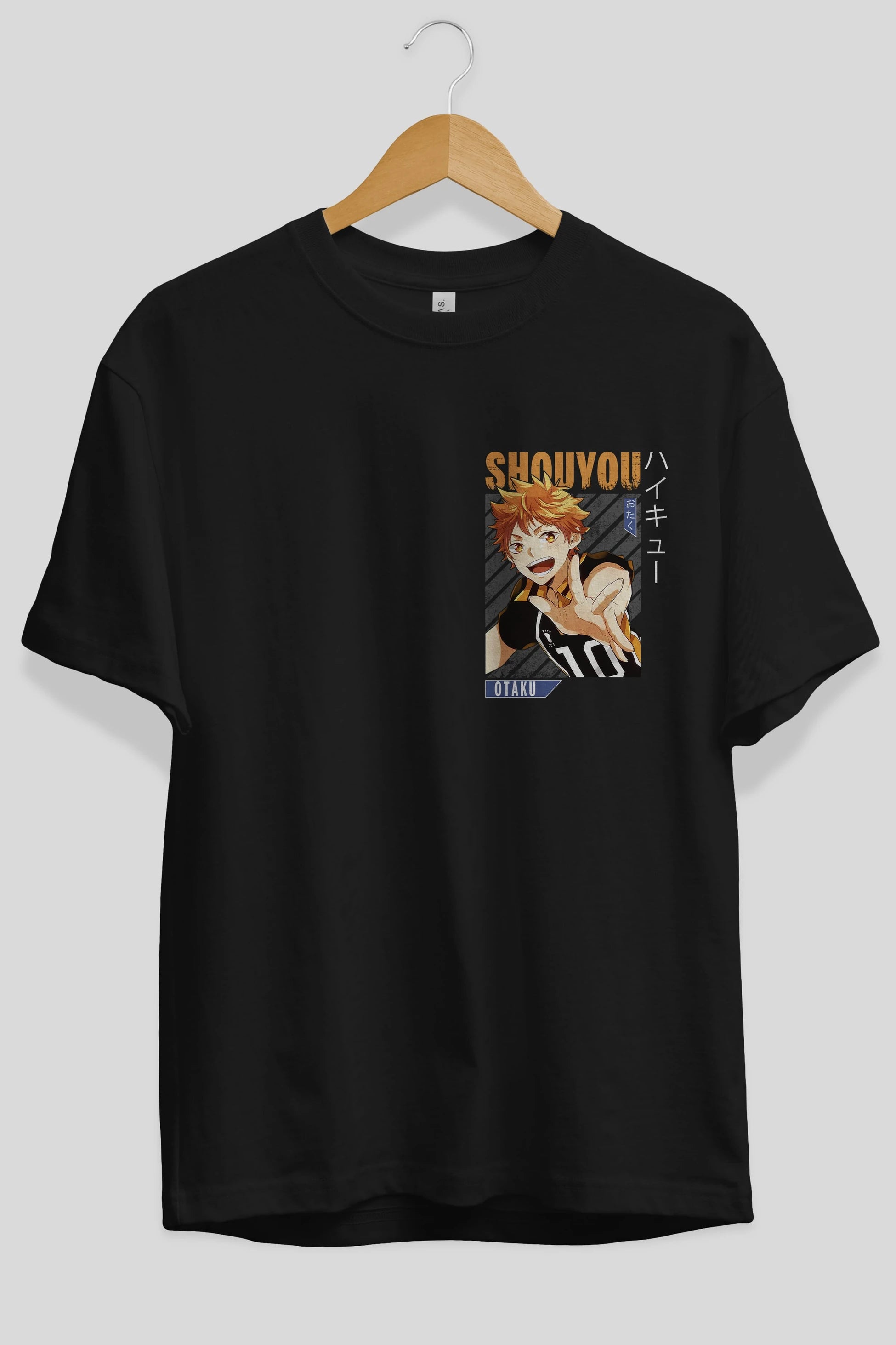 Shouyou Hinata 9 Ön Sol Baskılı Oversize t-shirt Erkek Kadın Unisex %100 Pamuk Bisiklet Yaka tişort