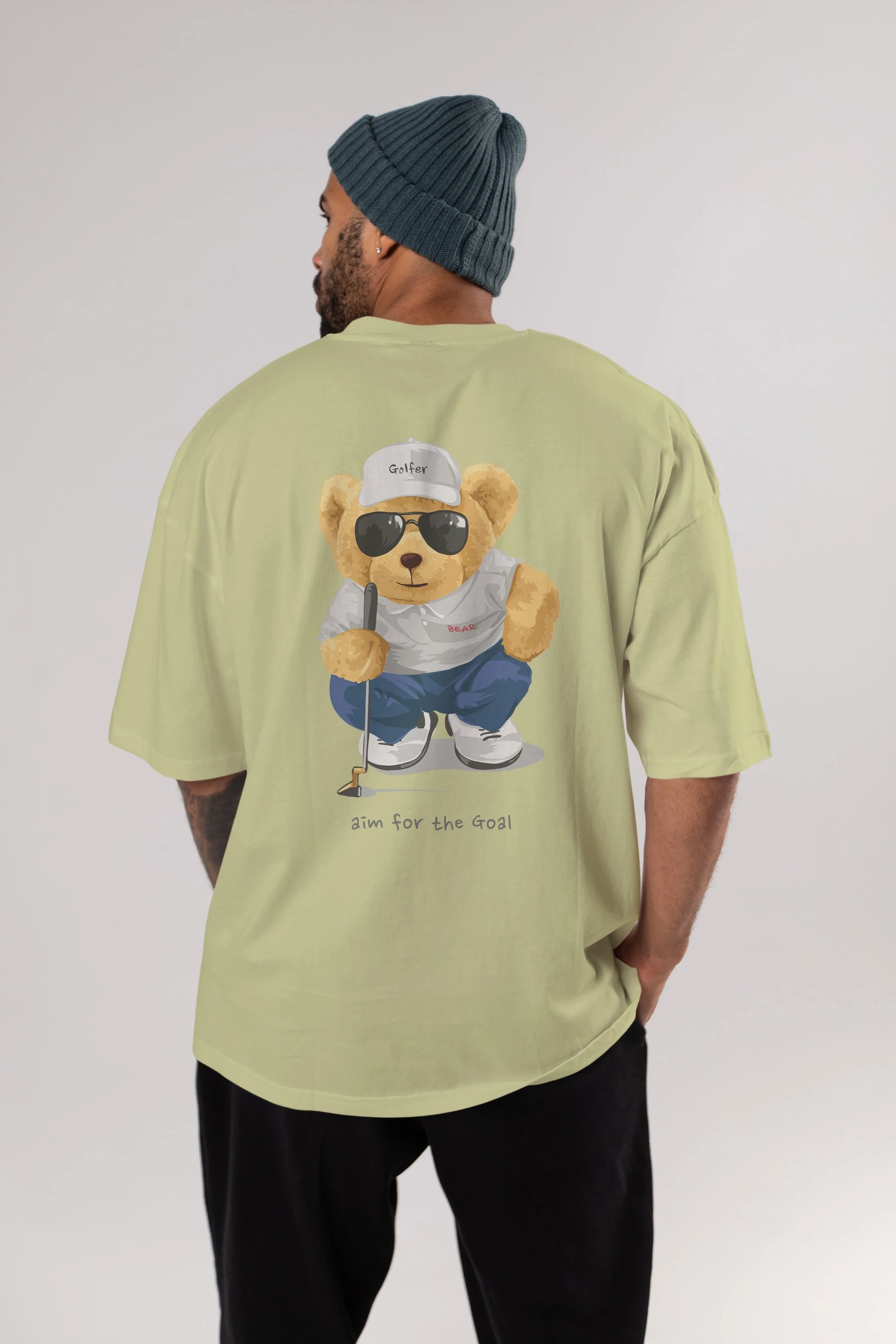 Teddy Bear Golfer Arka Baskılı Oversize t-shirt Erkek Kadın Unisex %100 Pamuk
