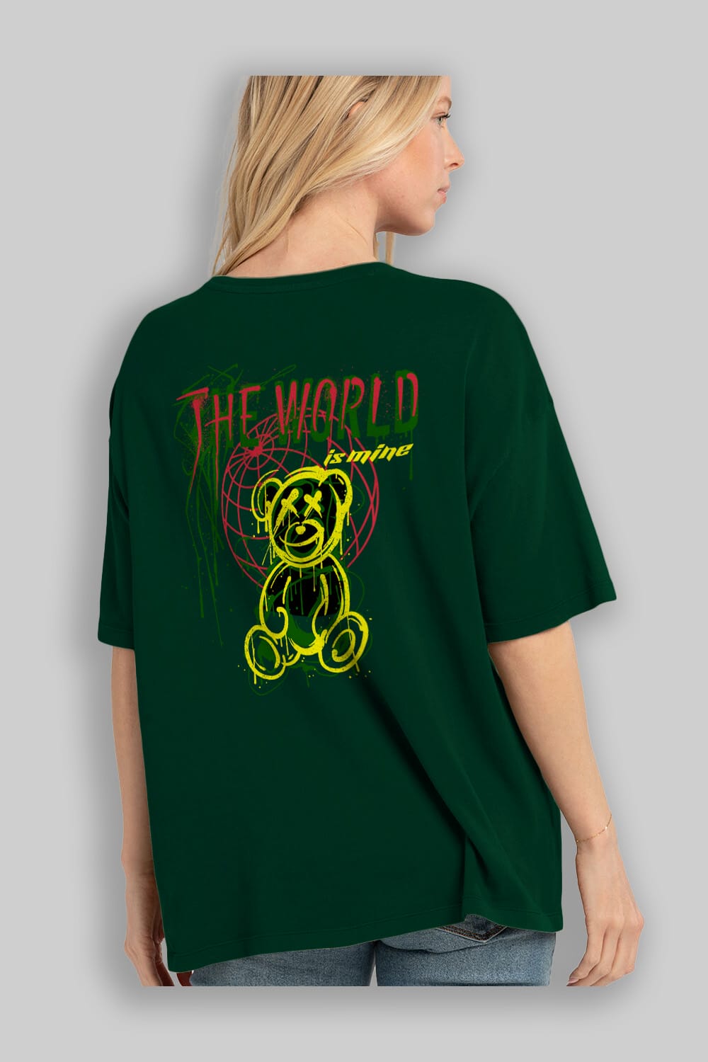 The World is Mine Bear Arka Baskılı Oversize t-shirt Erkek Kadın Unisex