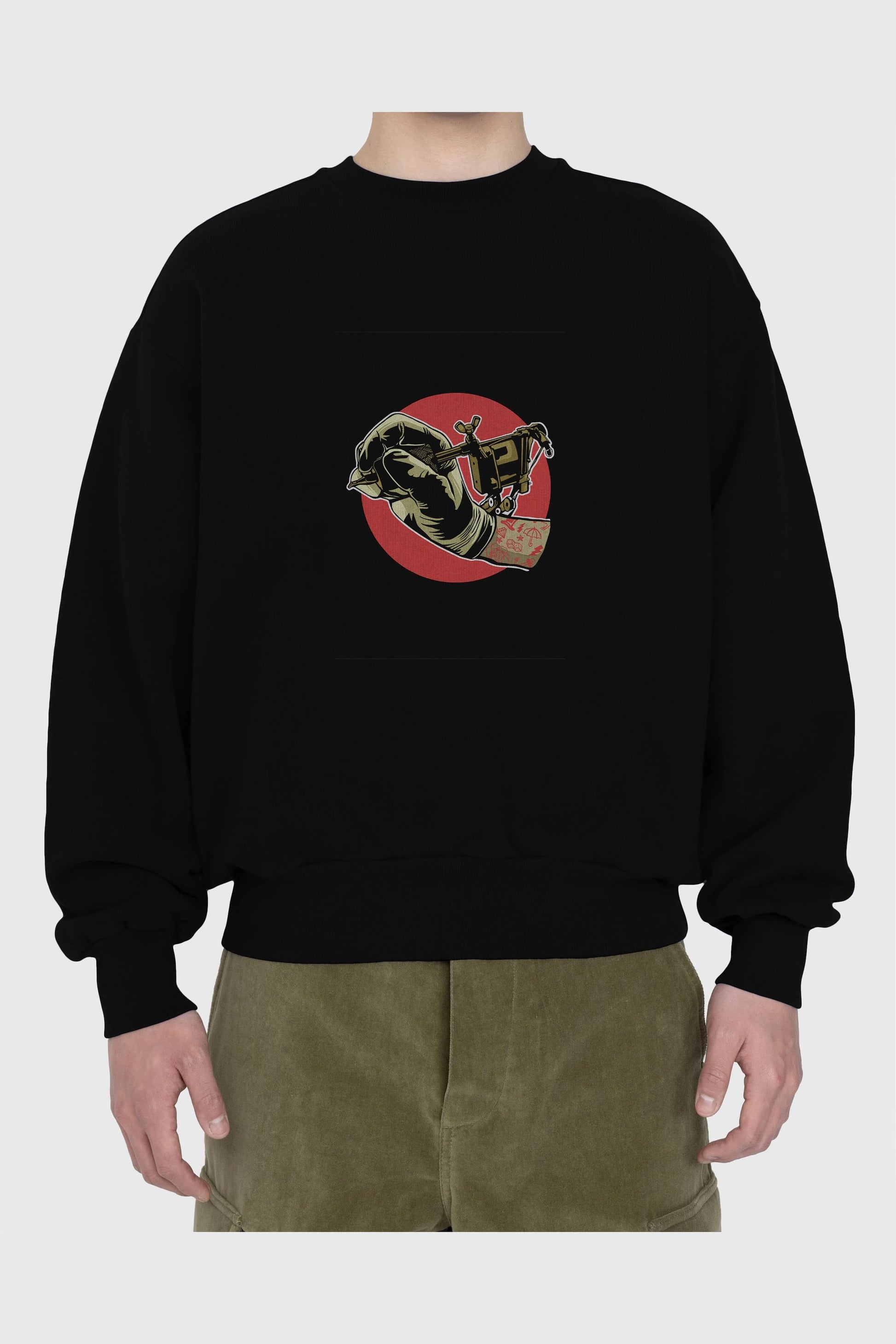 Tattoo Machine ] Ön Baskılı Oversize Sweatshirt Erkek Kadın Unisex