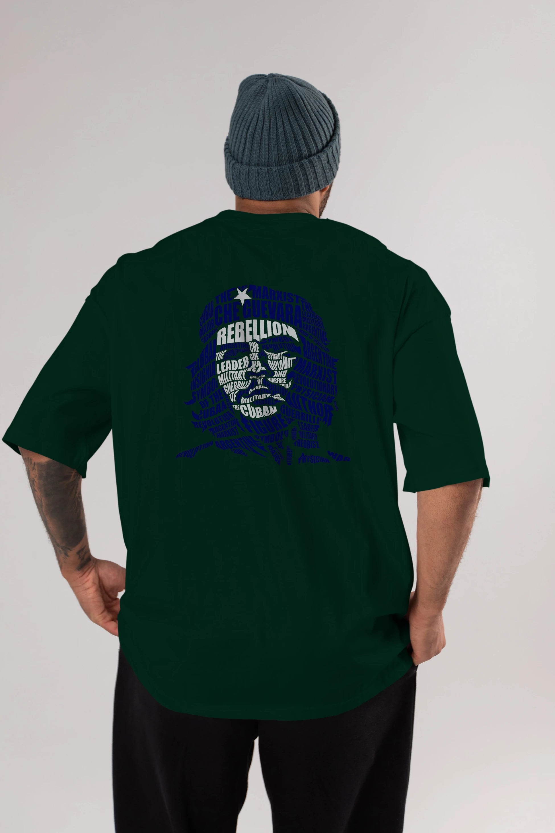 Che Guevara Calligram Arka Baskılı Oversize t-shirt %100 pamuk Erkek Kadın Unisex