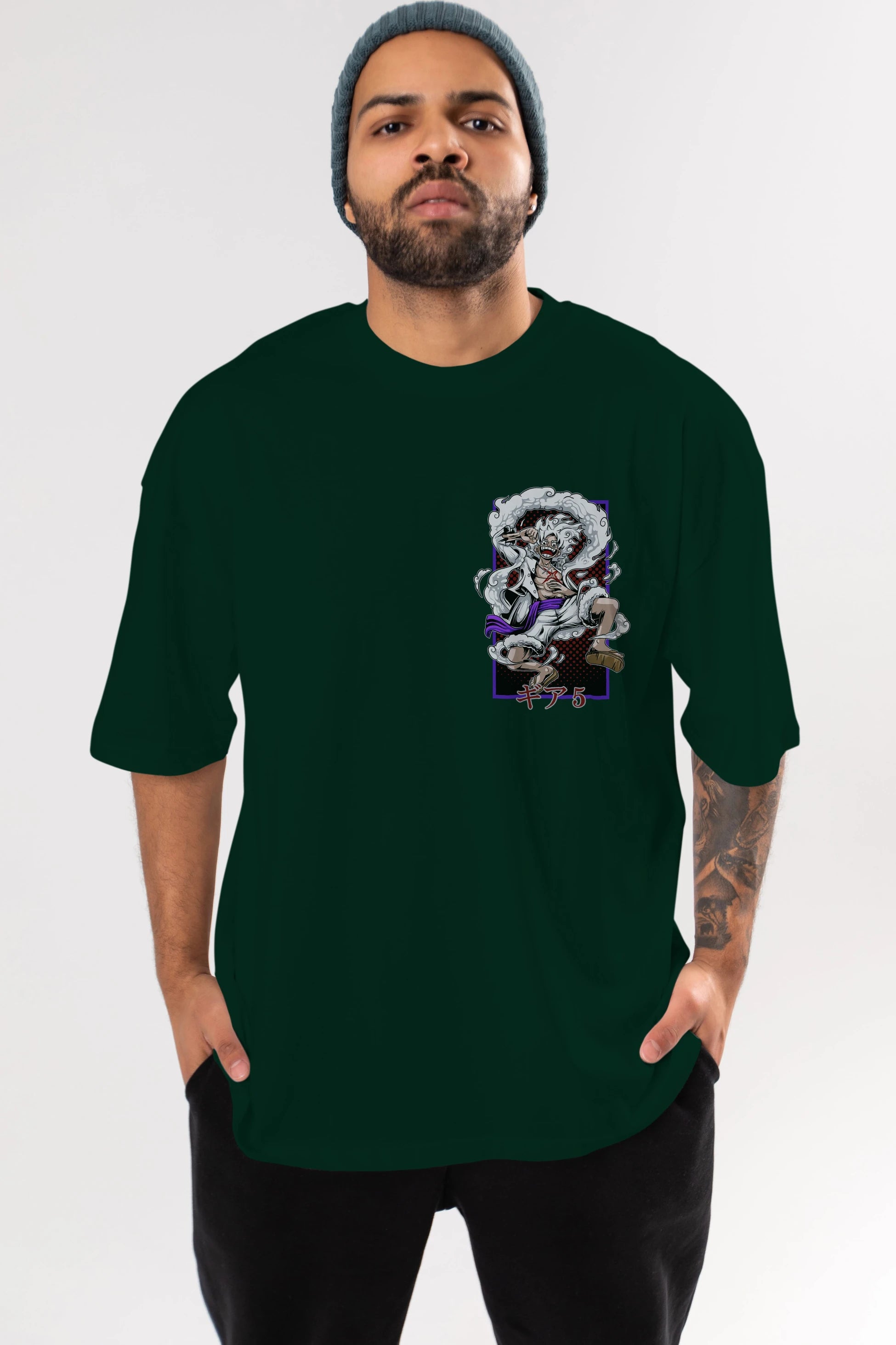 LUFFY GEAR 5 RECUADRO Ön Sol Baskılı Oversize t-shirt Erkek Kadın Unisex %100 Pamuk Bisiklet Yaka tişort