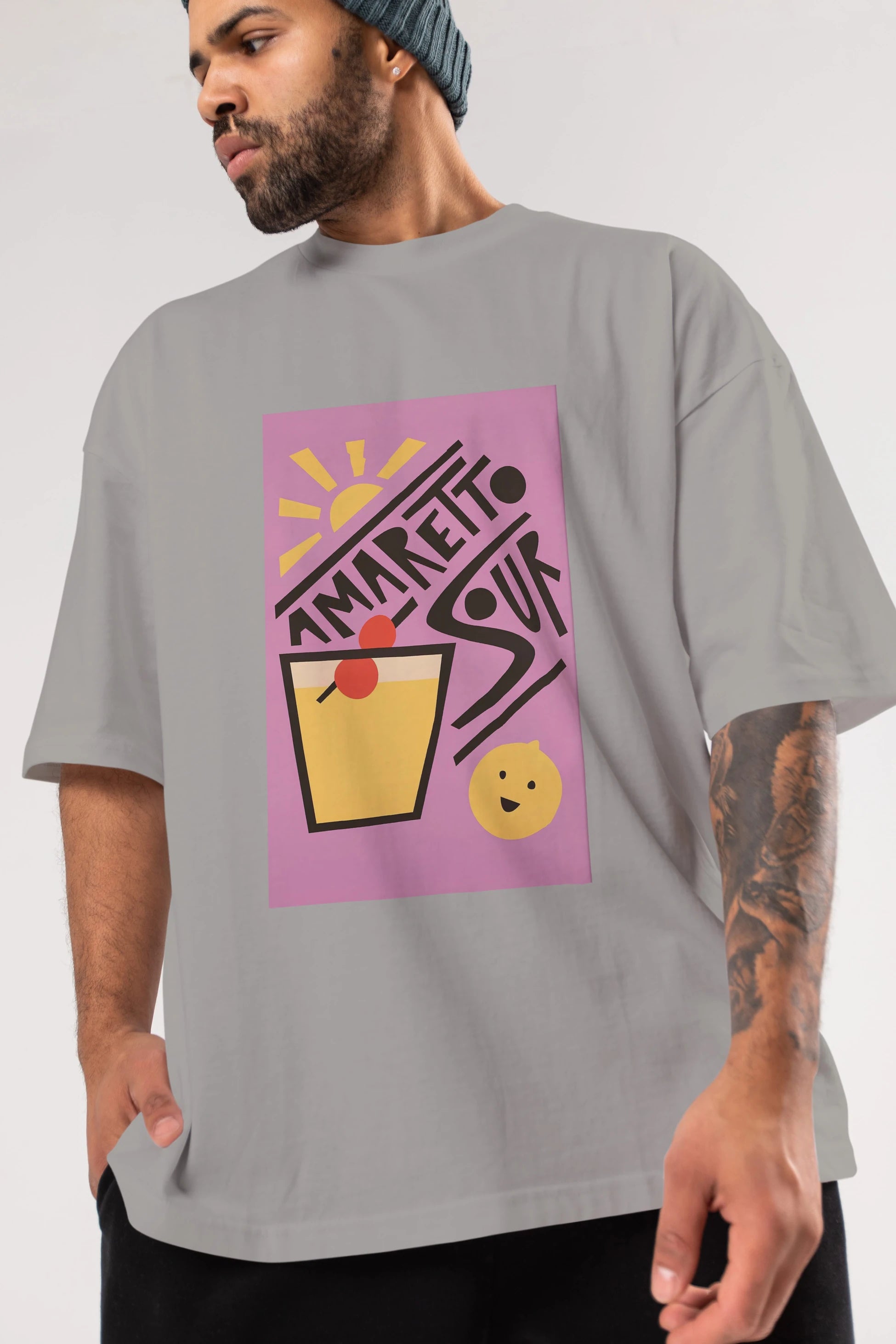 Amaretto Sour Ön Baskılı Oversize t-shirt Erkek Kadın Unisex %100 Pamuk Bisiklet Yaka tişort