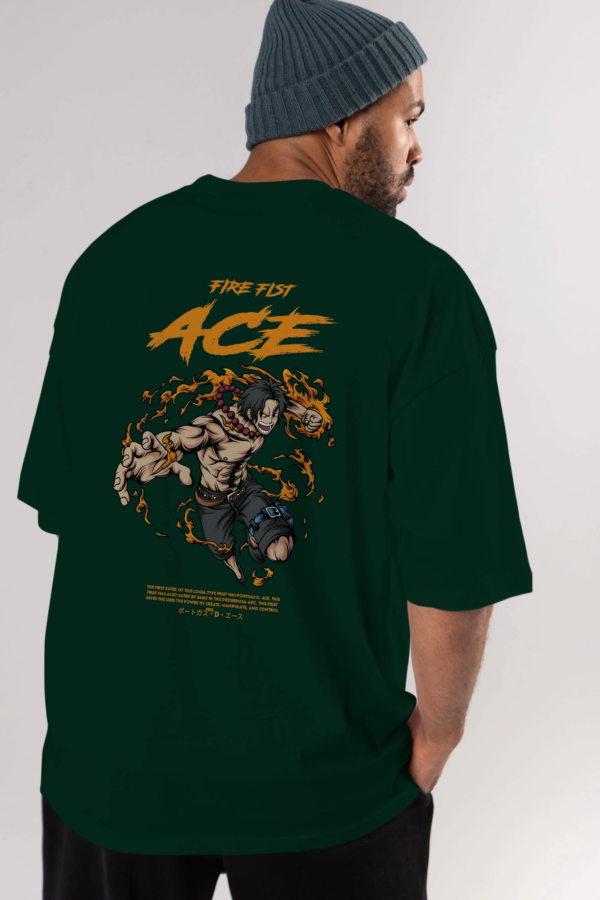 Fire Fist Ace Anime Arka Baskılı Oversize t-shirt Erkek Kadın Unisex