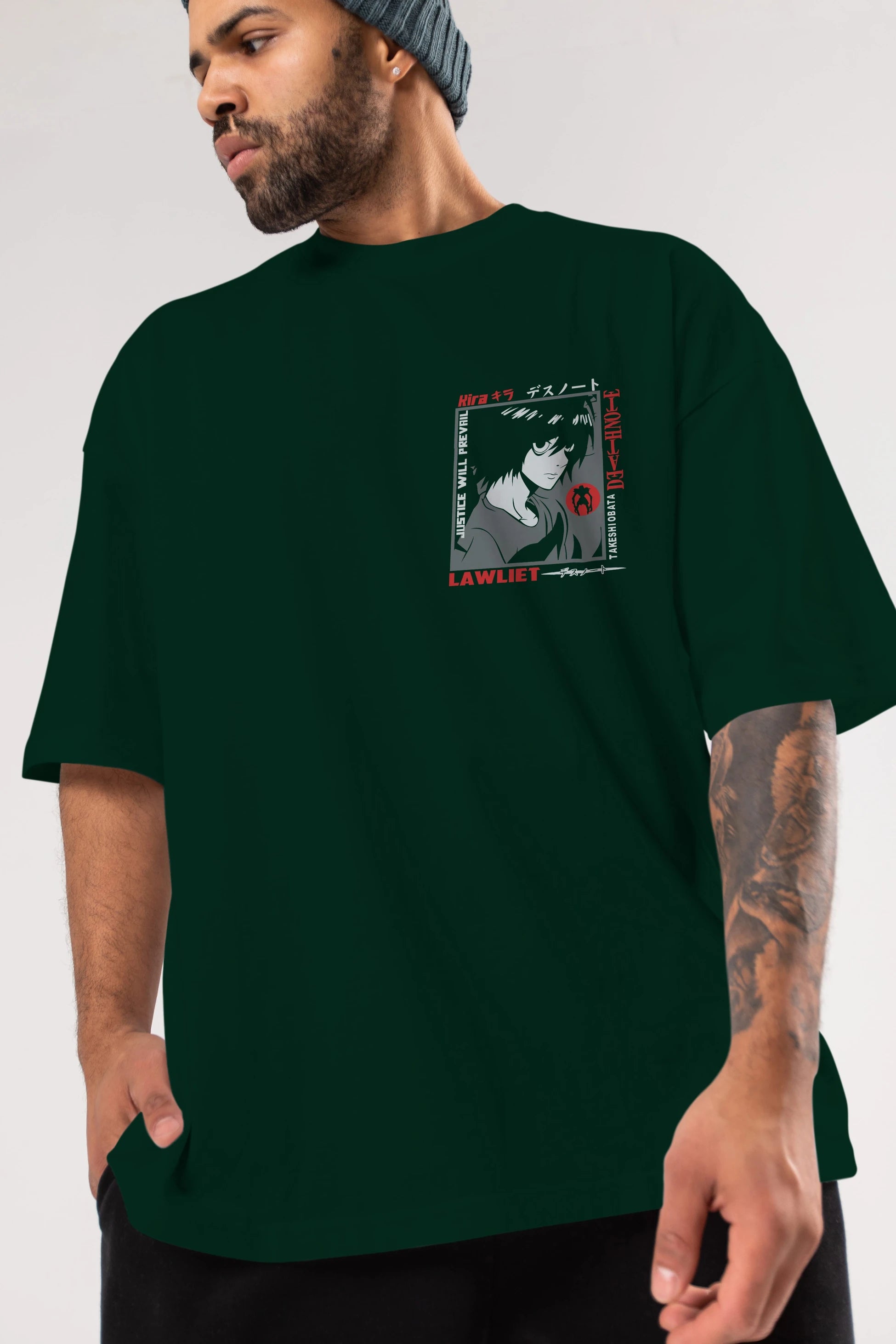 DEATH NOTE Ön Sol Baskılı Oversize t-shirt Erkek Kadın Unisex %100 Pamuk Bisiklet Yaka tişort