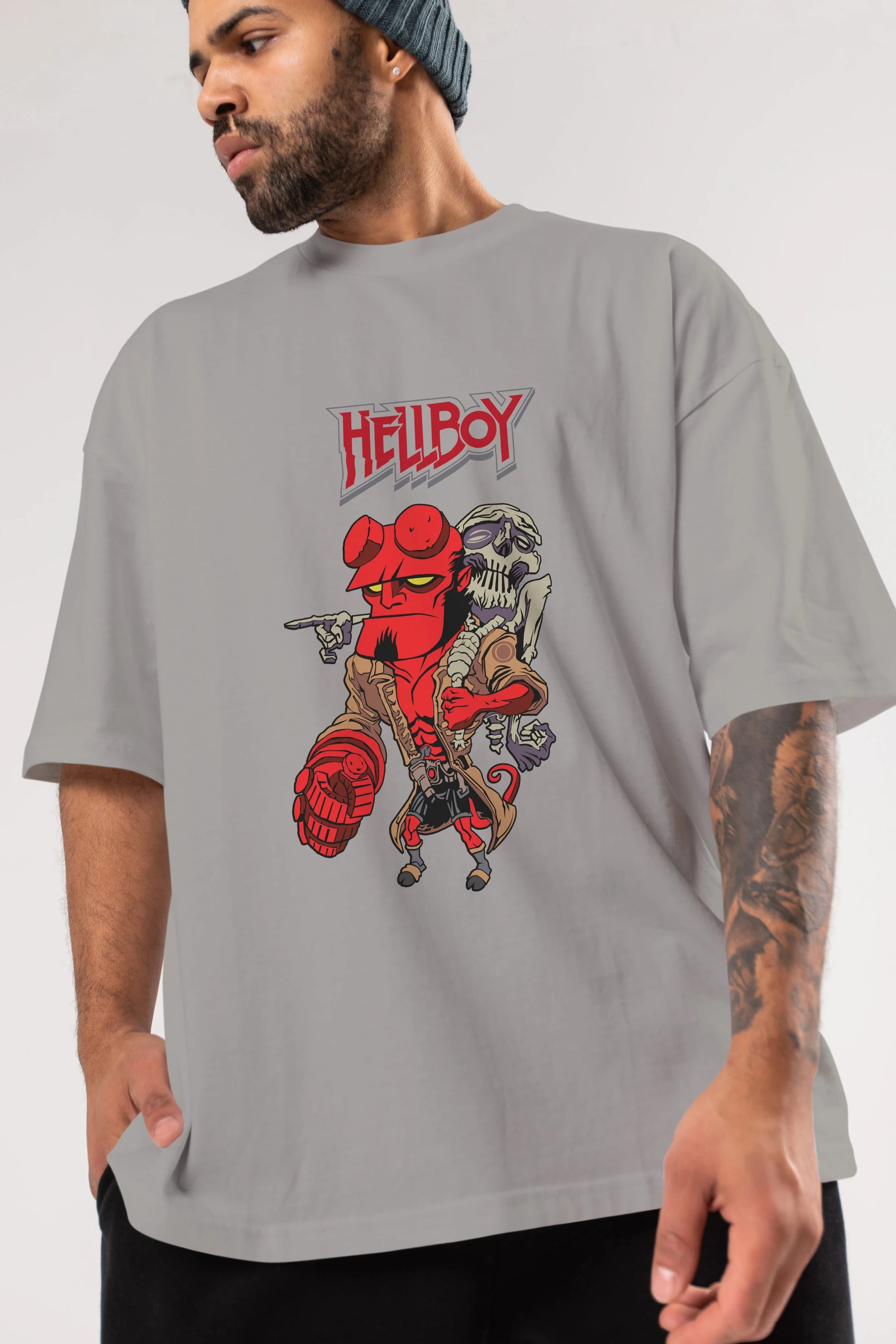 Hellboy (2) Ön Baskılı Oversize t-shirt Erkek Kadın Unisex %100 Pamuk Bisiklet Yaka tişort
