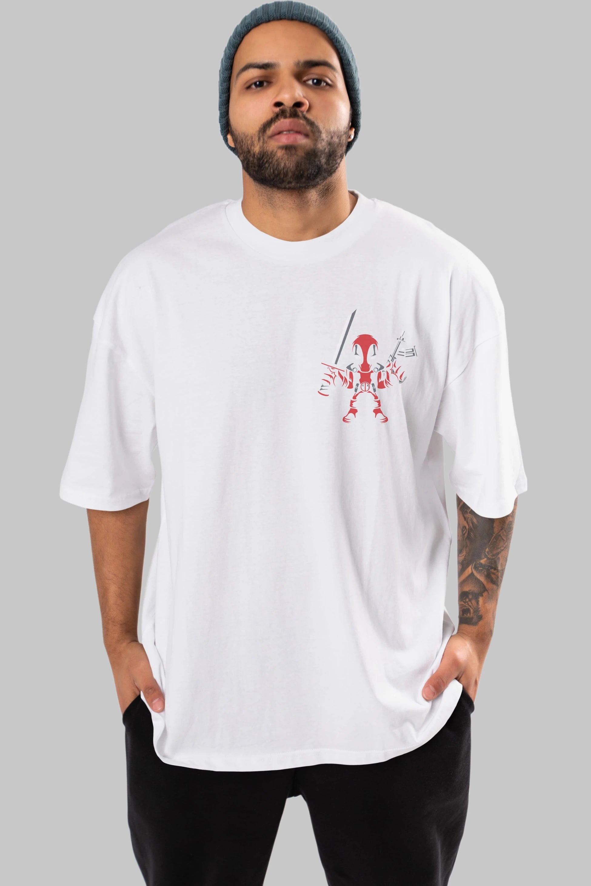Deadpool (11) Ön Sol Baskılı Oversize t-shirt Erkek Kadın Unisex %100 Pamuk Bisiklet Yaka tişort