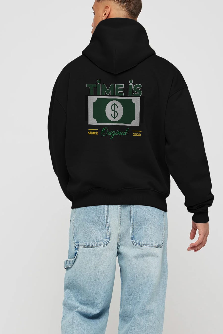 Time is Original Arka Baskılı Oversize Hoodie Kapüşonlu Sweatshirt Erkek Kadın Unisex