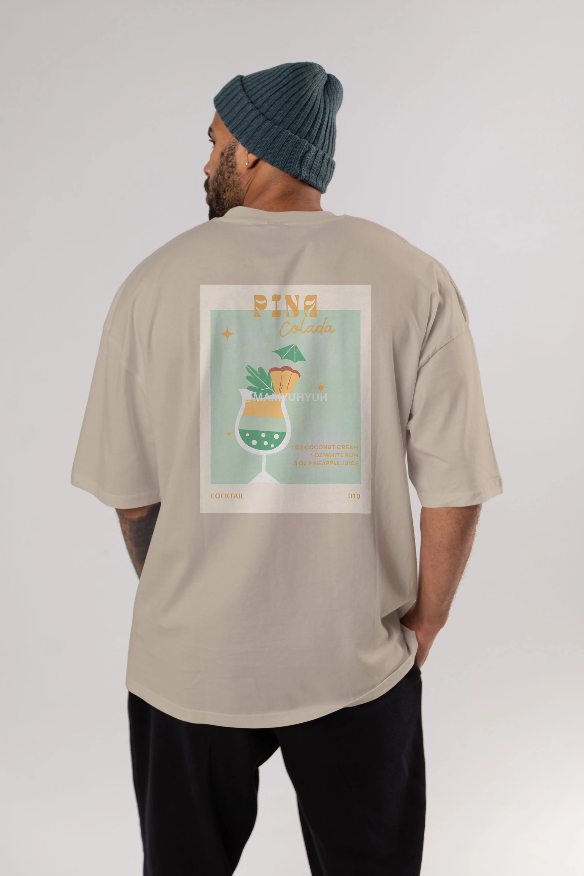 Pina Colada Arka Baskılı Oversize t-shirt Erkek Kadın Unisex %100 Pamuk Bisiklet Yaka tişort