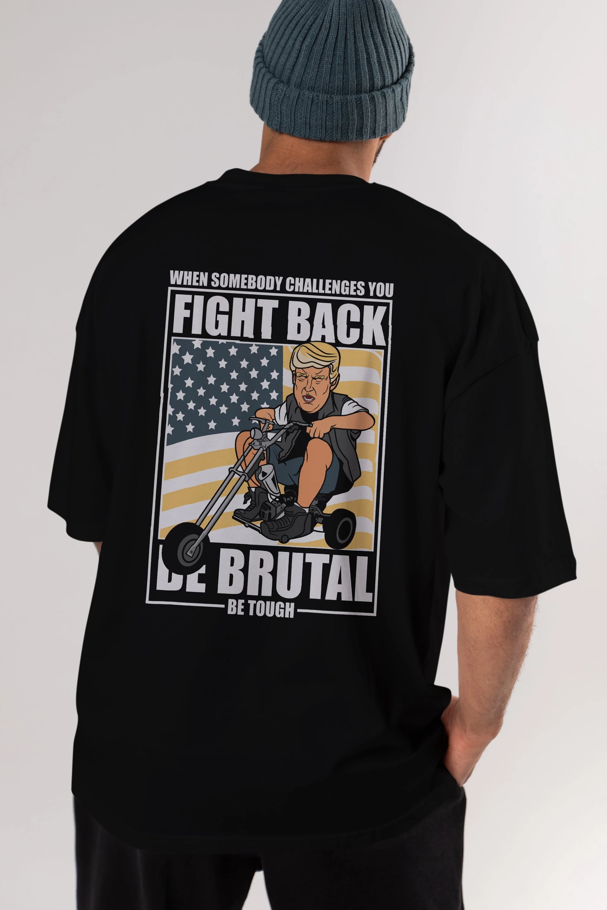 Trump Biker Arka Baskılı Oversize t-shirt Erkek Kadın Unisex %100 Pamuk tişort