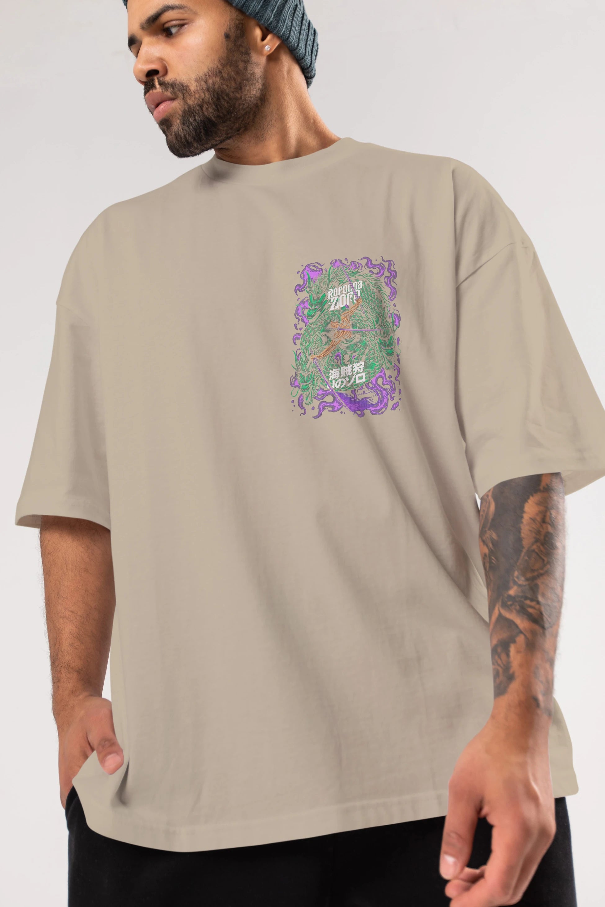 RORONOA ZORO 5 Ön Sol Baskılı Oversize t-shirt Erkek Kadın Unisex %100 Pamuk Bisiklet Yaka tişort