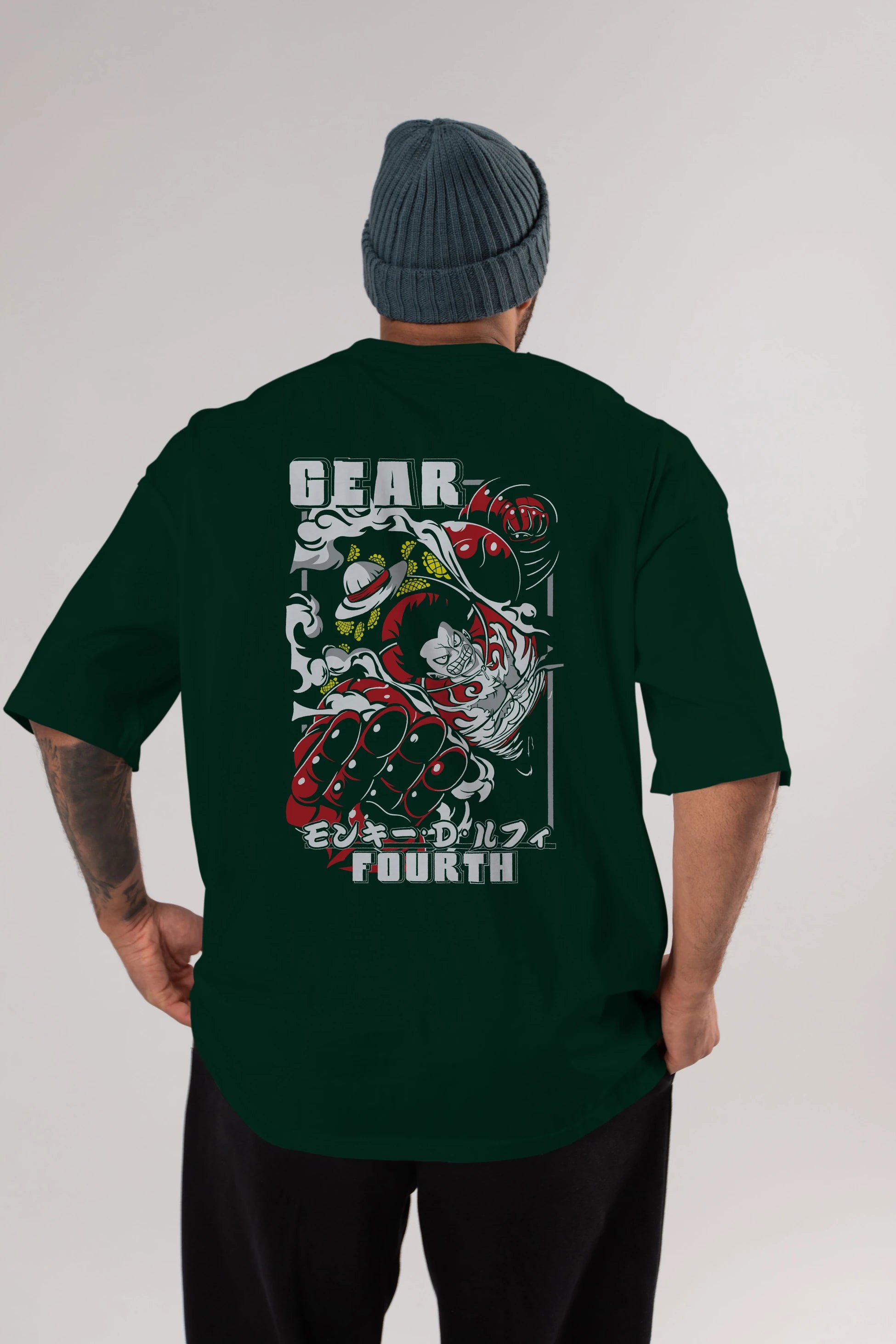 Luffy GEAR 4 Anime Arka Baskılı Oversize t-shirt Erkek Kadın Unisex %100 pamuk tişort