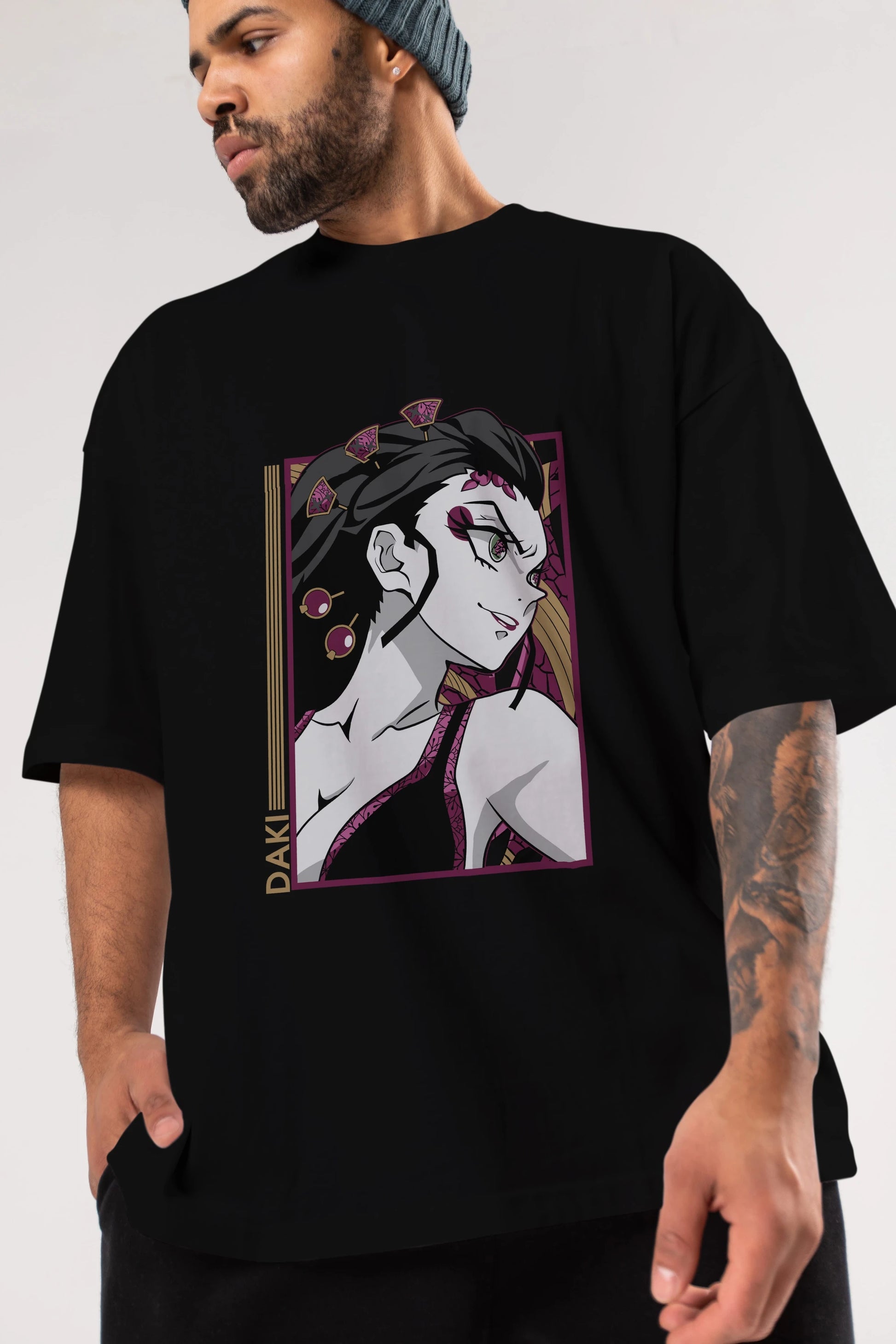 Daki DEMION SLAYER Anime Ön Baskılı Oversize t-shirt %100 pamuk Erkek Kadın Unisex