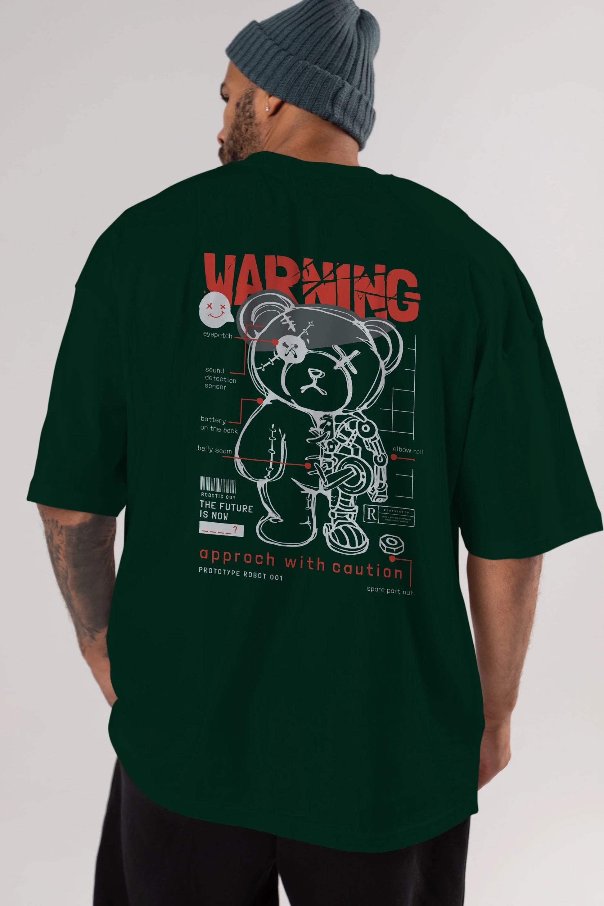 Teddy Bear Warning Arka Baskılı Oversize t-shirt Erkek Kadın Unisex
