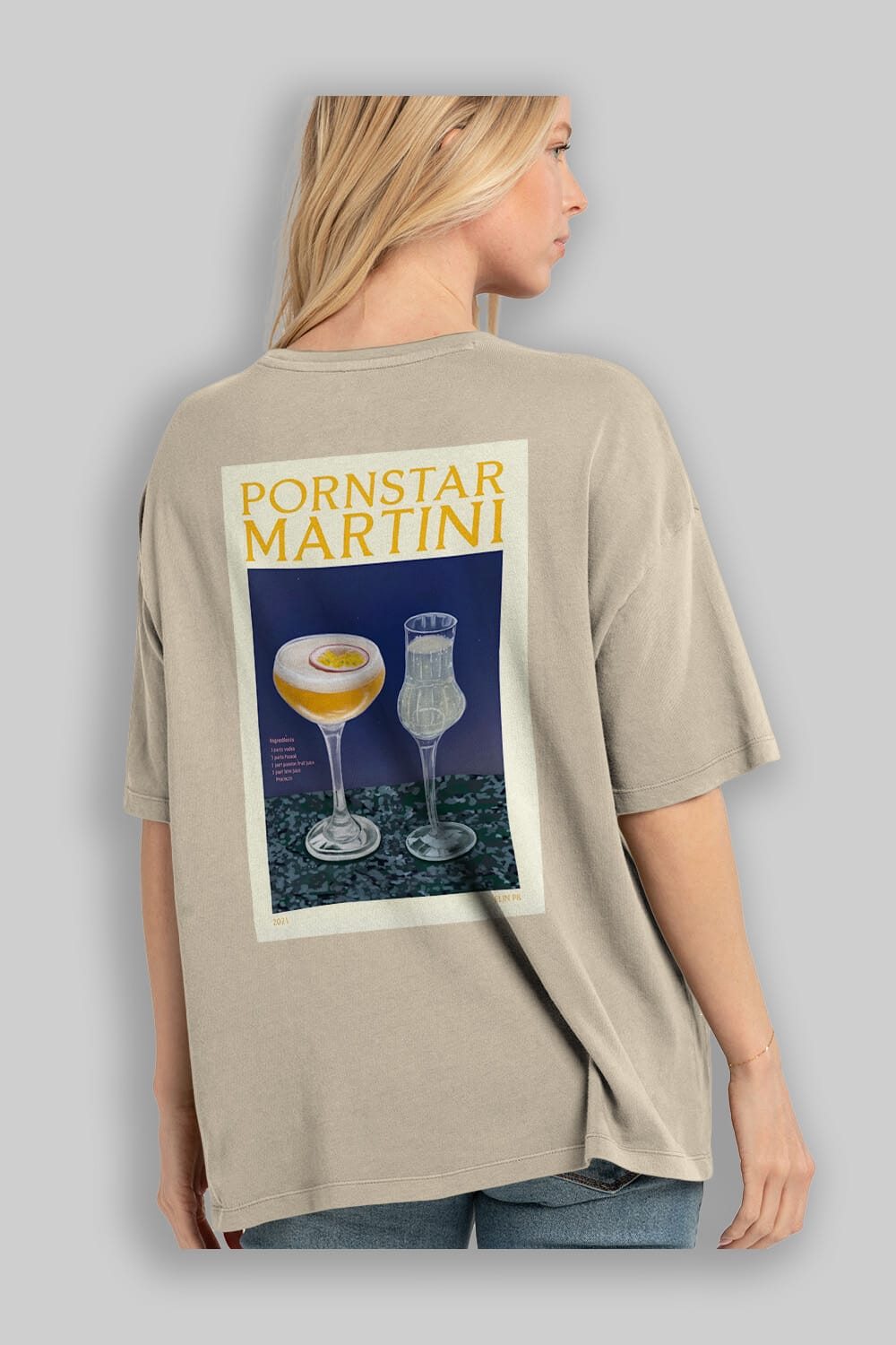 P.rnstar Martini Arka Baskılı Oversize t-shirt Erkek Kadın Unisex %100 Pamuk Bisiklet Yaka tişort