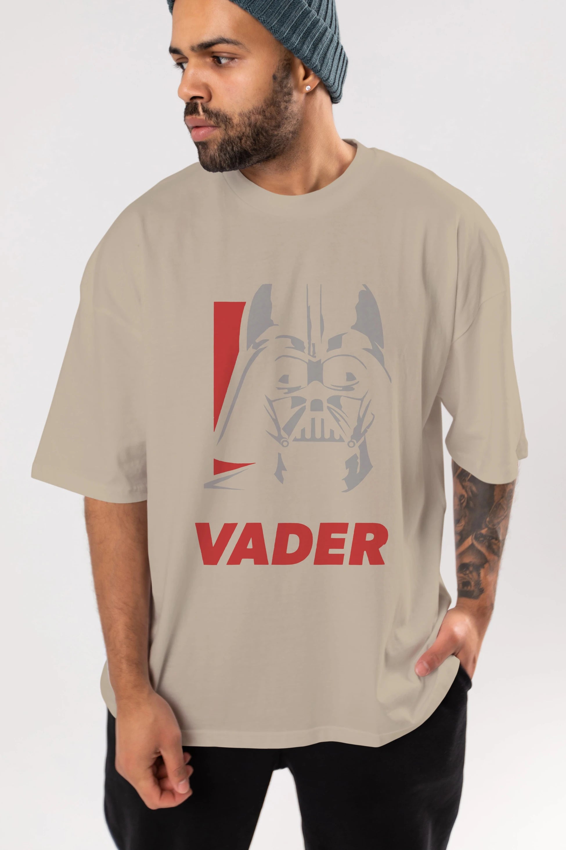 Darth Vader Ön Baskılı Oversize t-shirt Erkek Kadın Unisex %100 Pamuk Bisiklet Yaka tişort