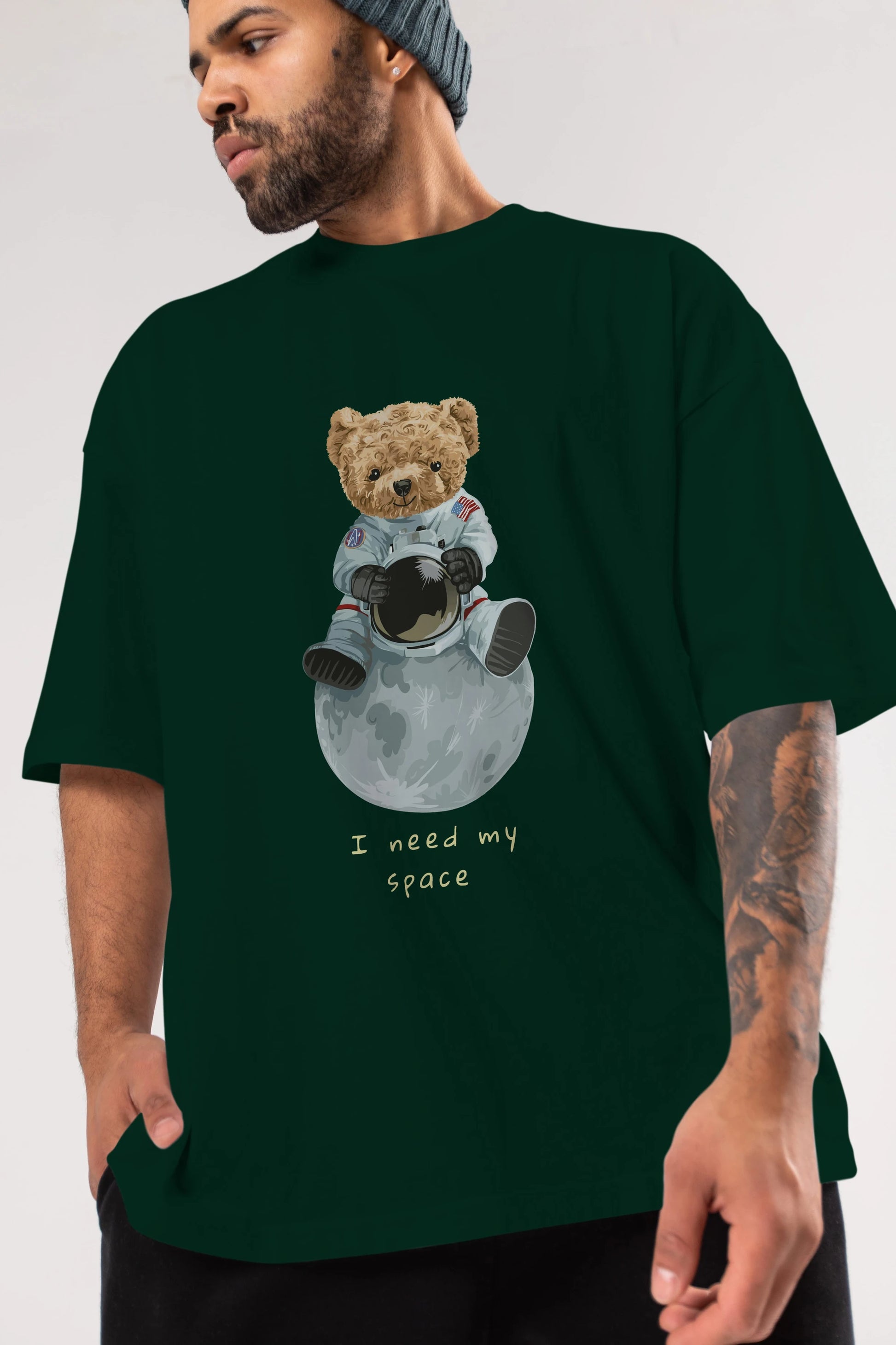Teddy Bear I Need My Space Ön Baskılı Oversize t-shirt Erkek Kadın Unisex %100 Pamuk