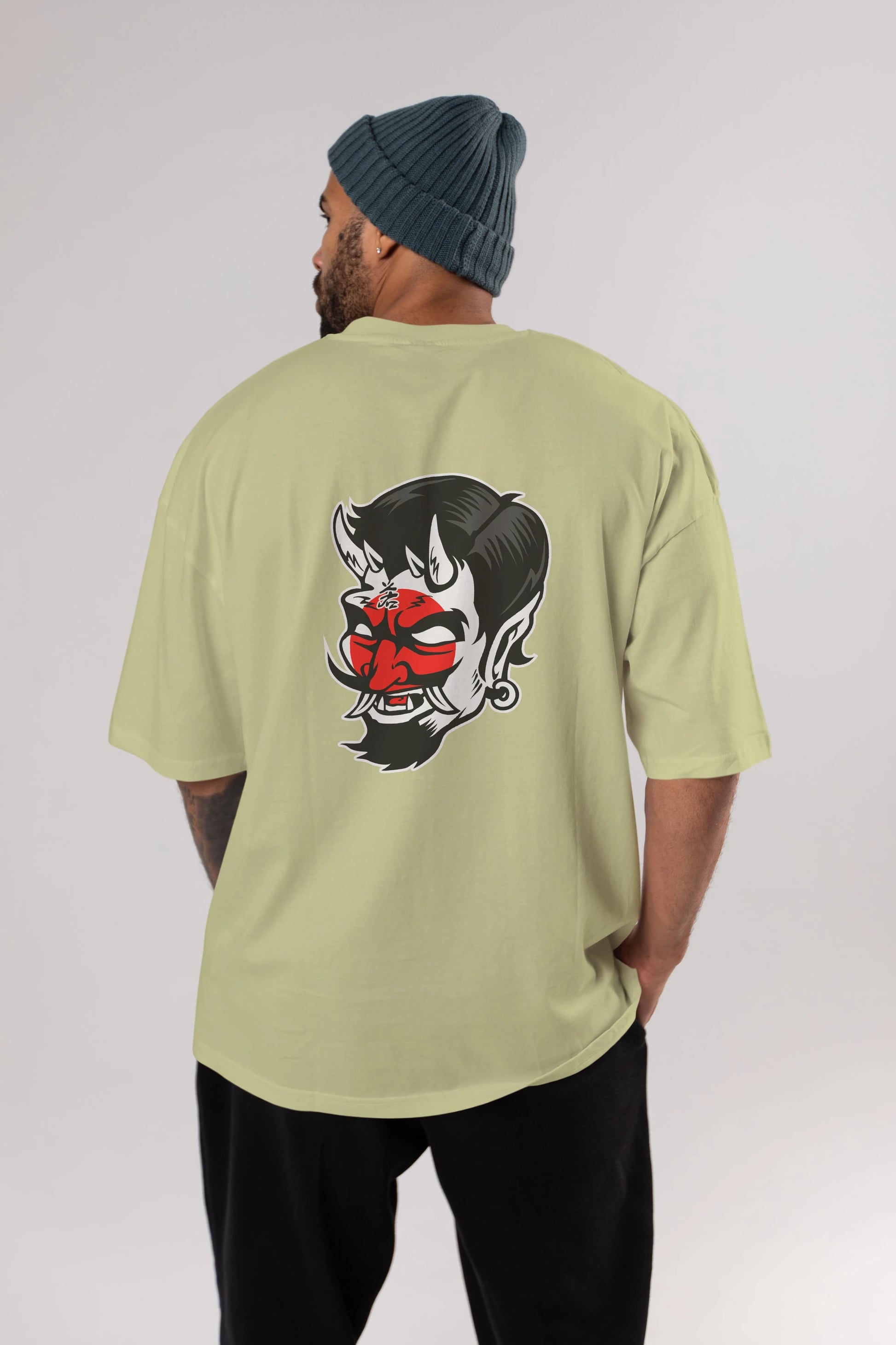 Japanese Devil Arka Baskılı Oversize t-shirt Erkek Kadın Unisex %100 Pamuk tişort