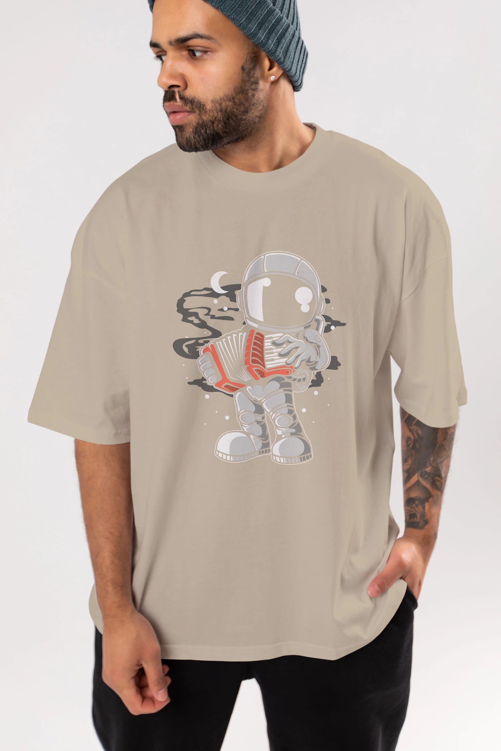 Astronaut Accordion Ön Baskılı Oversize t-shirt Erkek Kadın Unisex