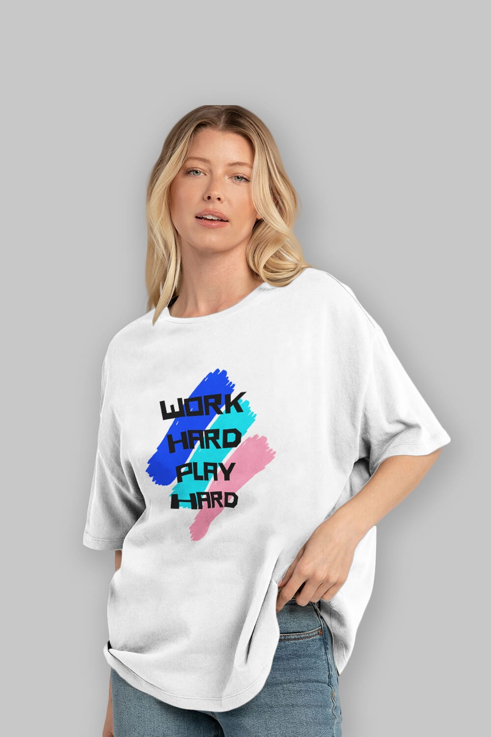 Work Hard Play Hard 2 Ön Baskılı Oversize t-shirt Erkek Kadın Unisex